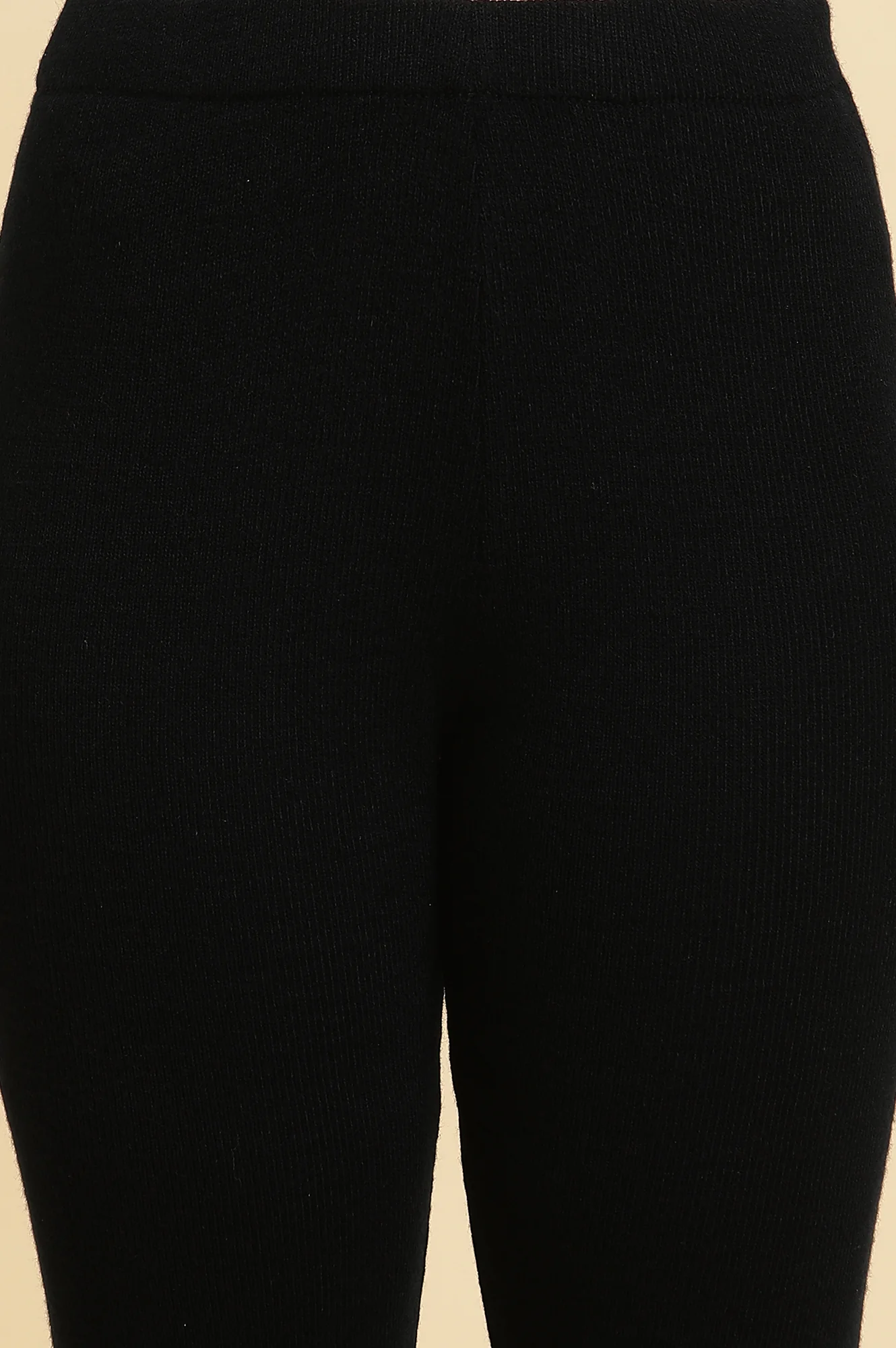 Black Solid Acrylic Mid Rise Ankle Length Skinny Fit Leggings - Image 6