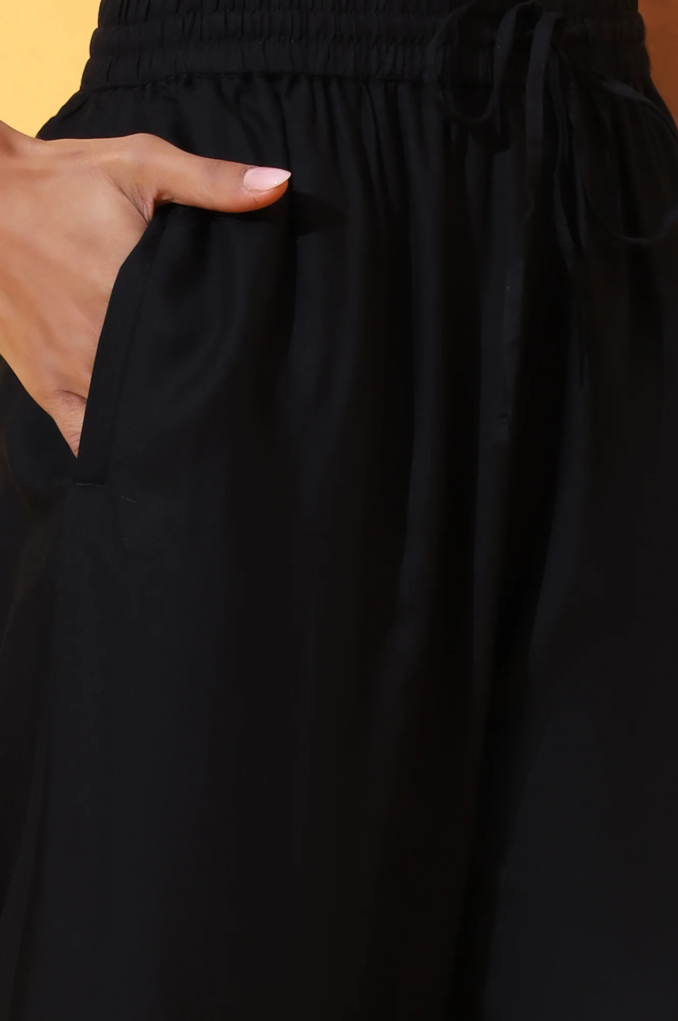 Black Solid Ankle Length Rayon Harem Pants - Image 6