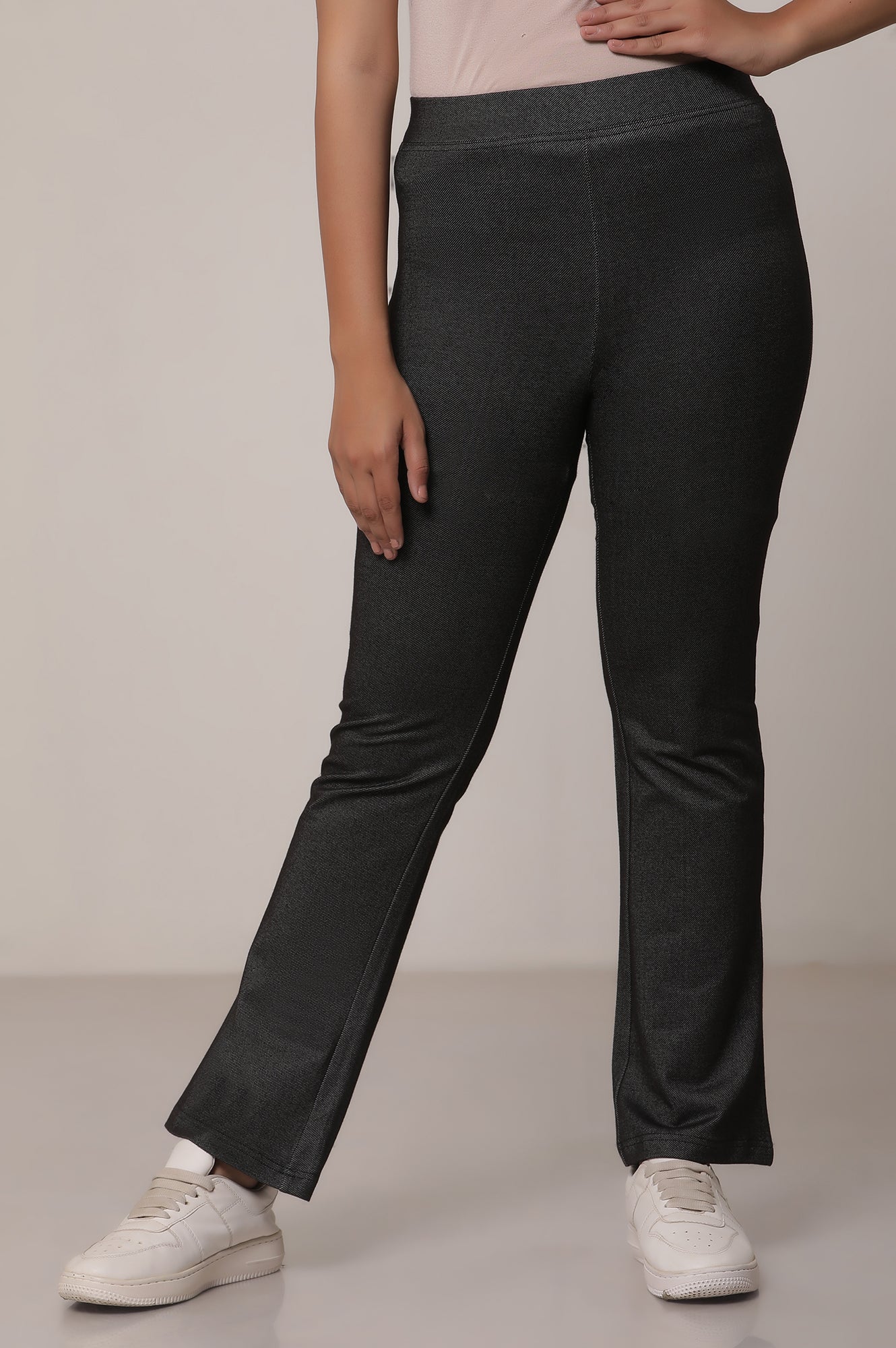 Black Solid Flared Cotton Pants - Image 2