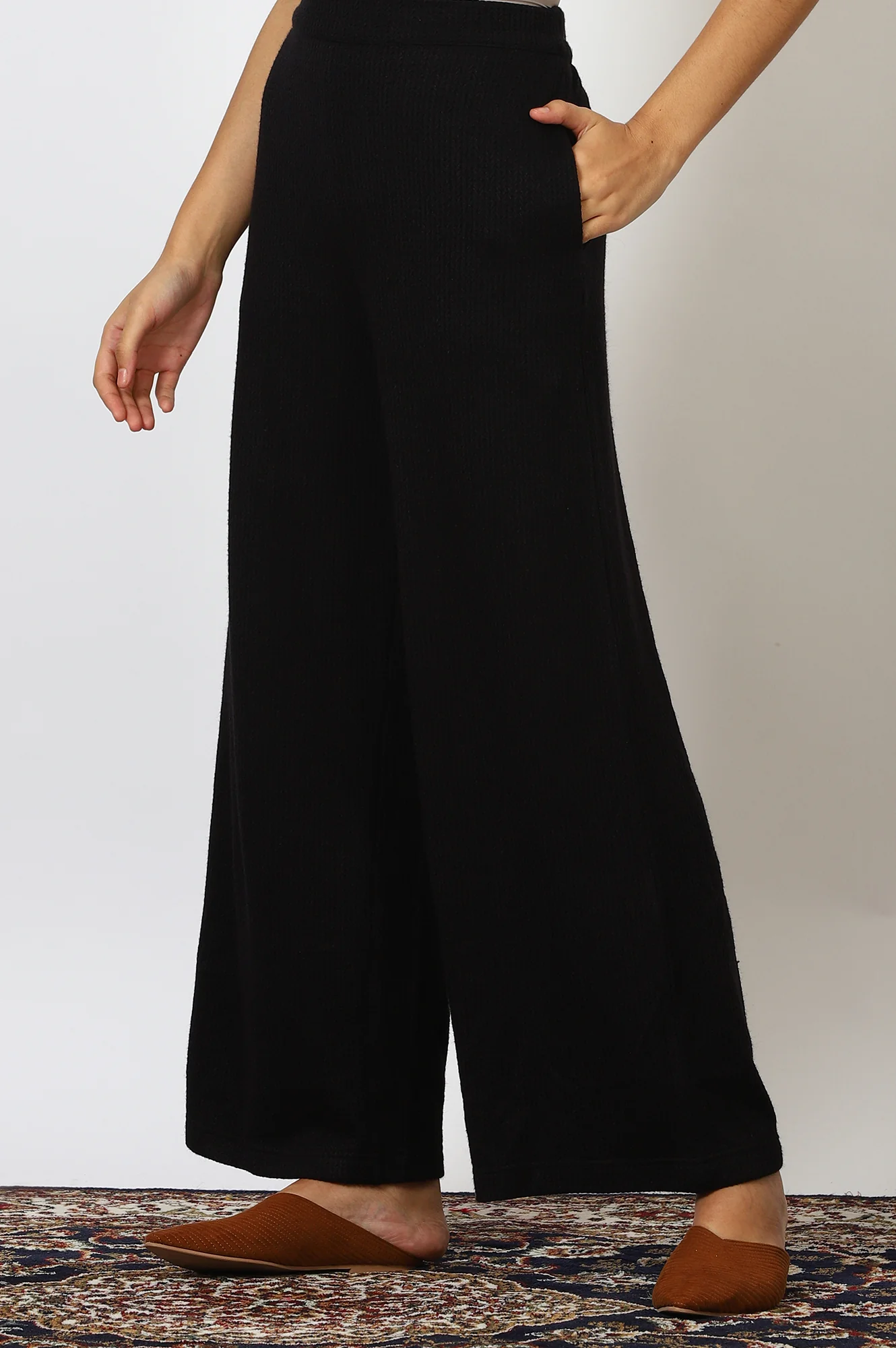 Black Solid Rayon Parallel Pants - Image 2