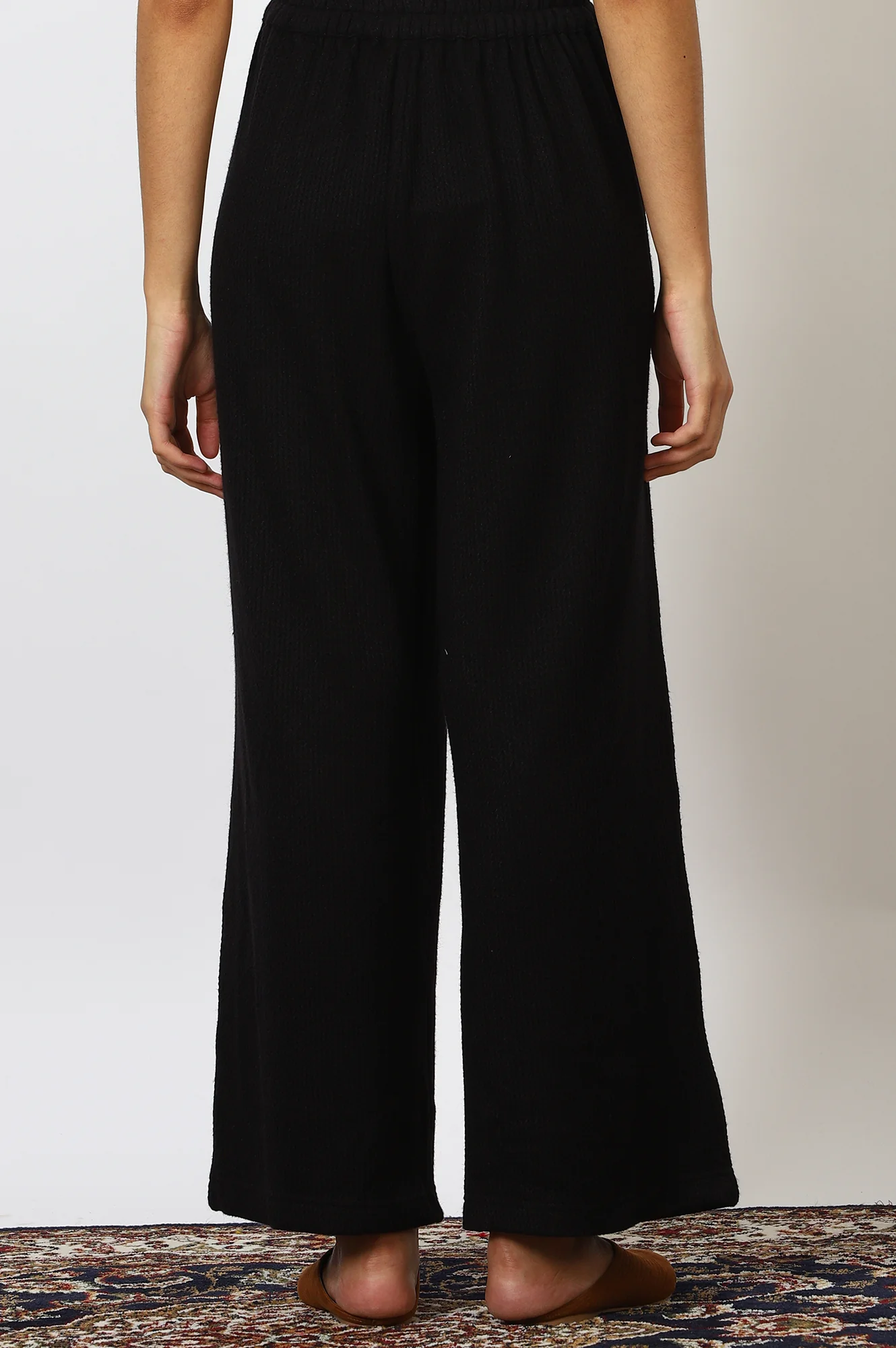 Black Solid Rayon Parallel Pants - Image 3