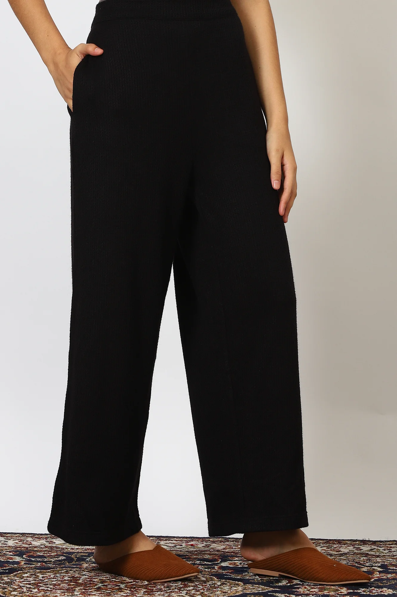 Black Solid Rayon Parallel Pants - Image 4