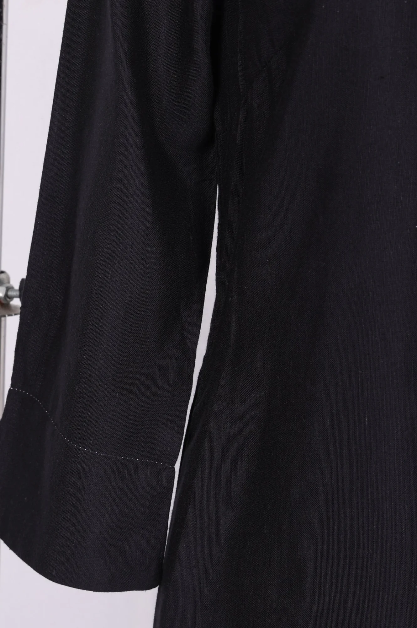 Black Solid Rayon Flax Straight Kurta - Image 6