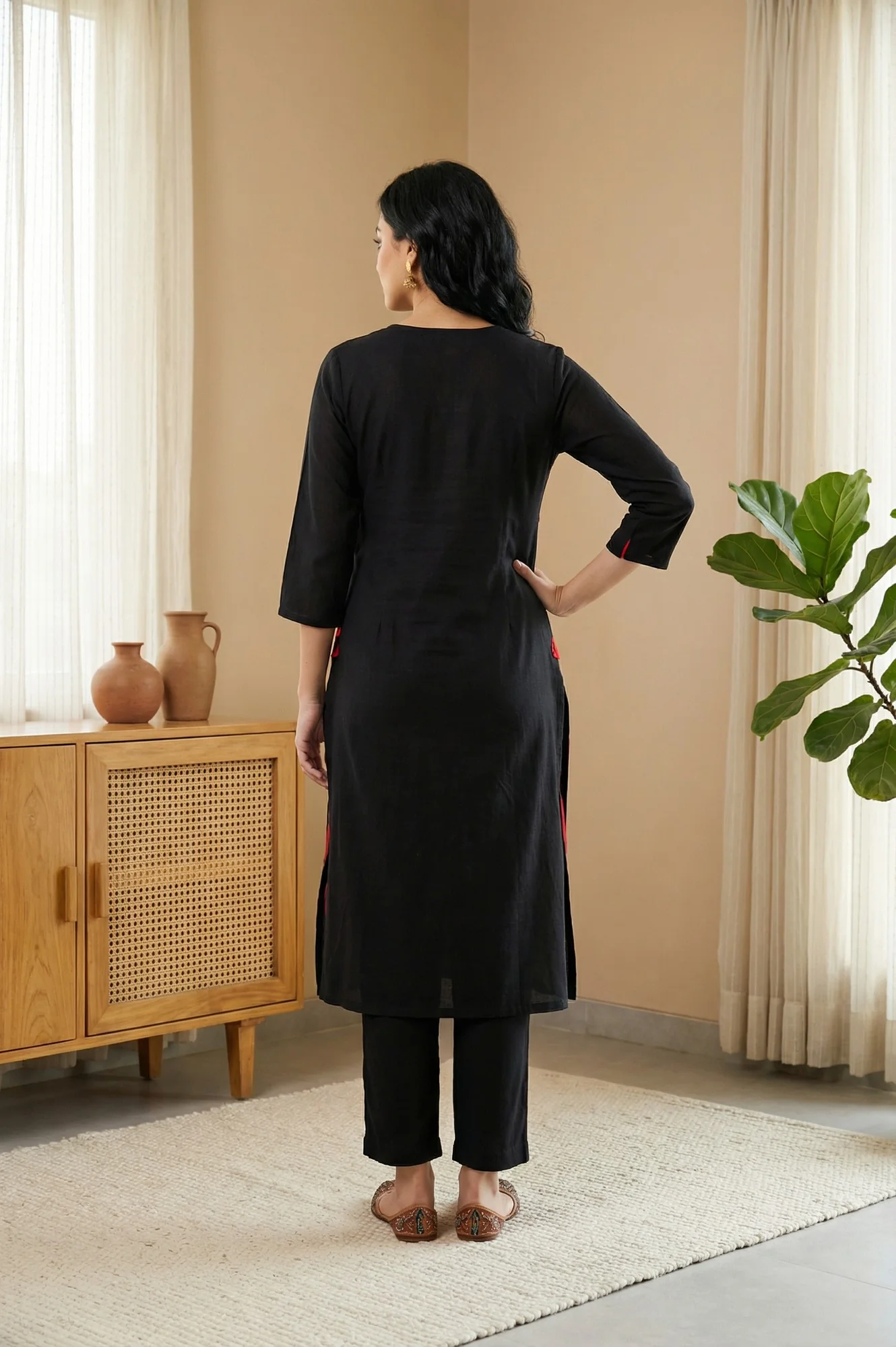 Black Solid Rayon Straight Kurta - Image 5
