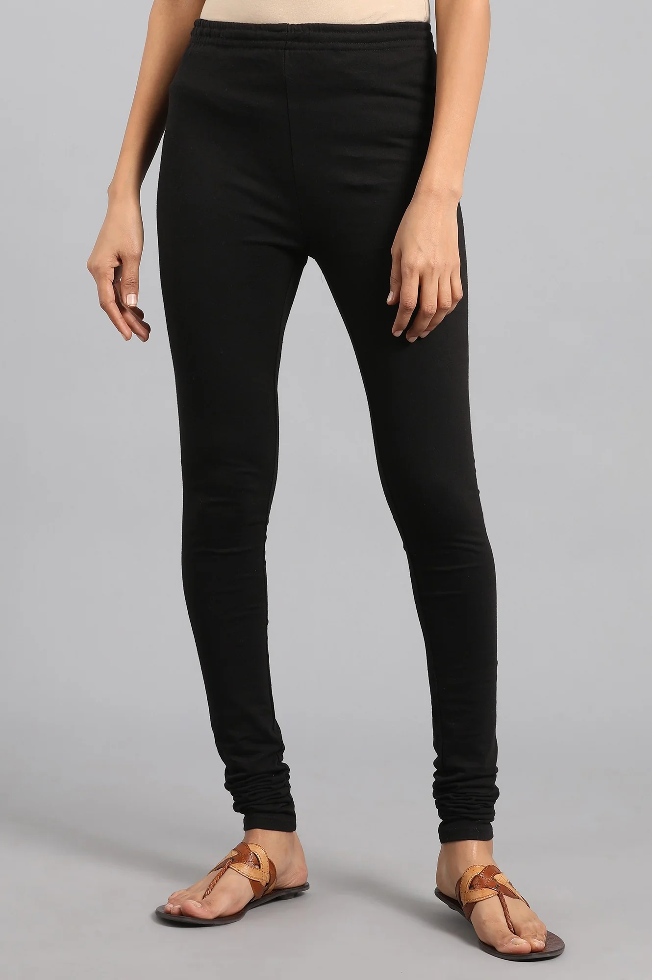Black Solid Skinny Jersey Churidar - Image 2