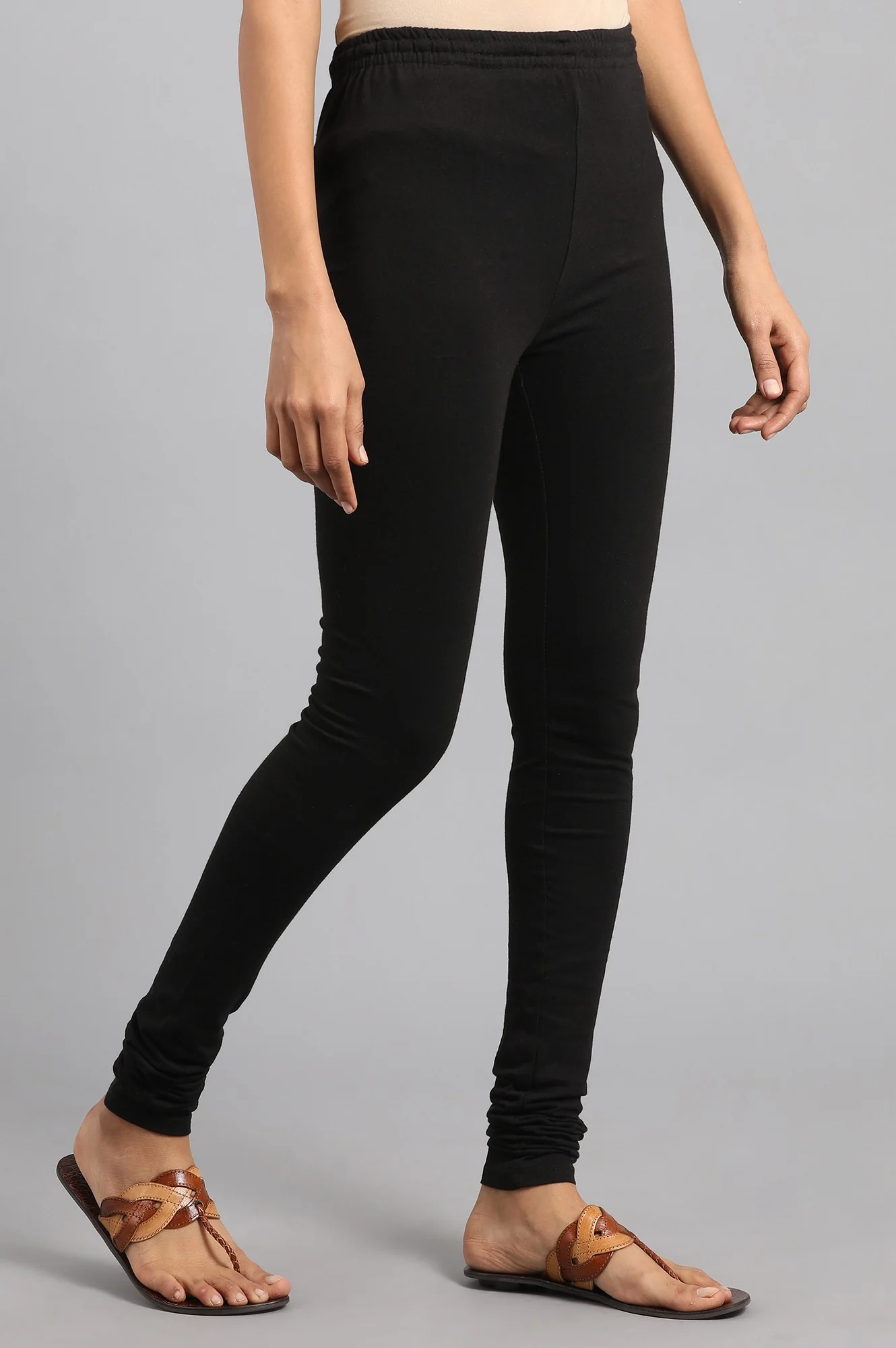 Black Solid Skinny Jersey Churidar - Image 4