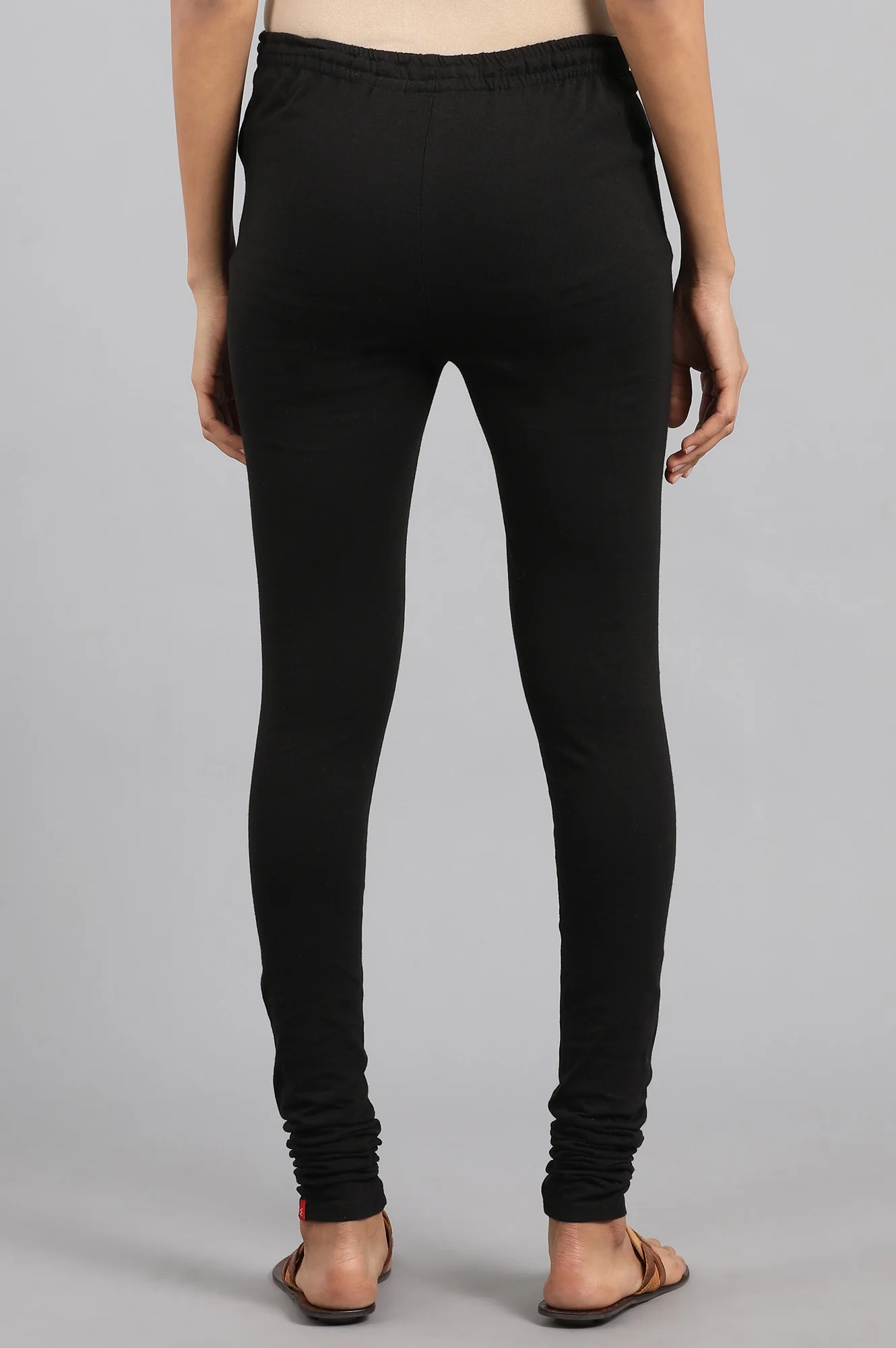Black Solid Skinny Jersey Churidar - Image 5