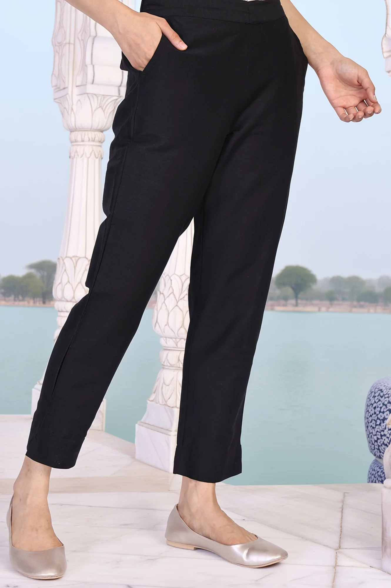 Black Solid Slim-Leg Rayon Trouser - Image 3
