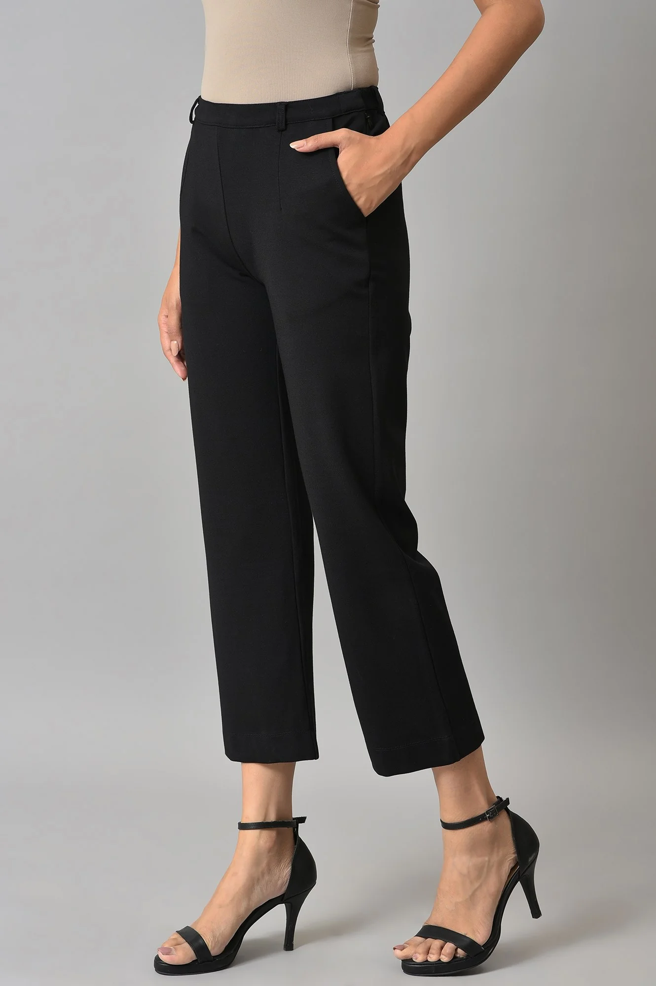 Black Straight Fit Casual Trousers - Image 3