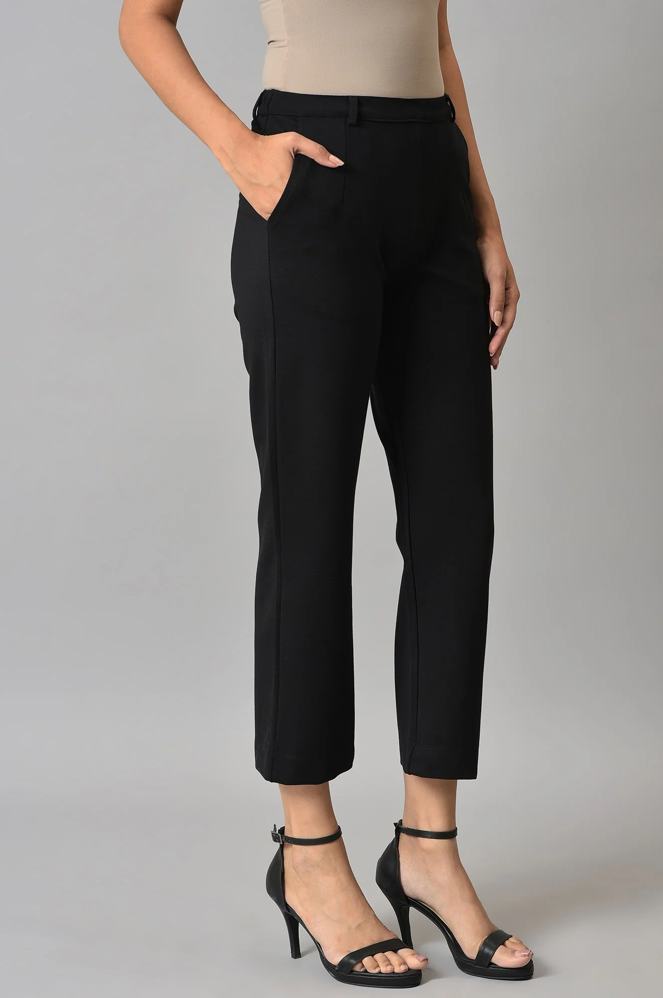 Black Straight Fit Casual Trousers - Image 4