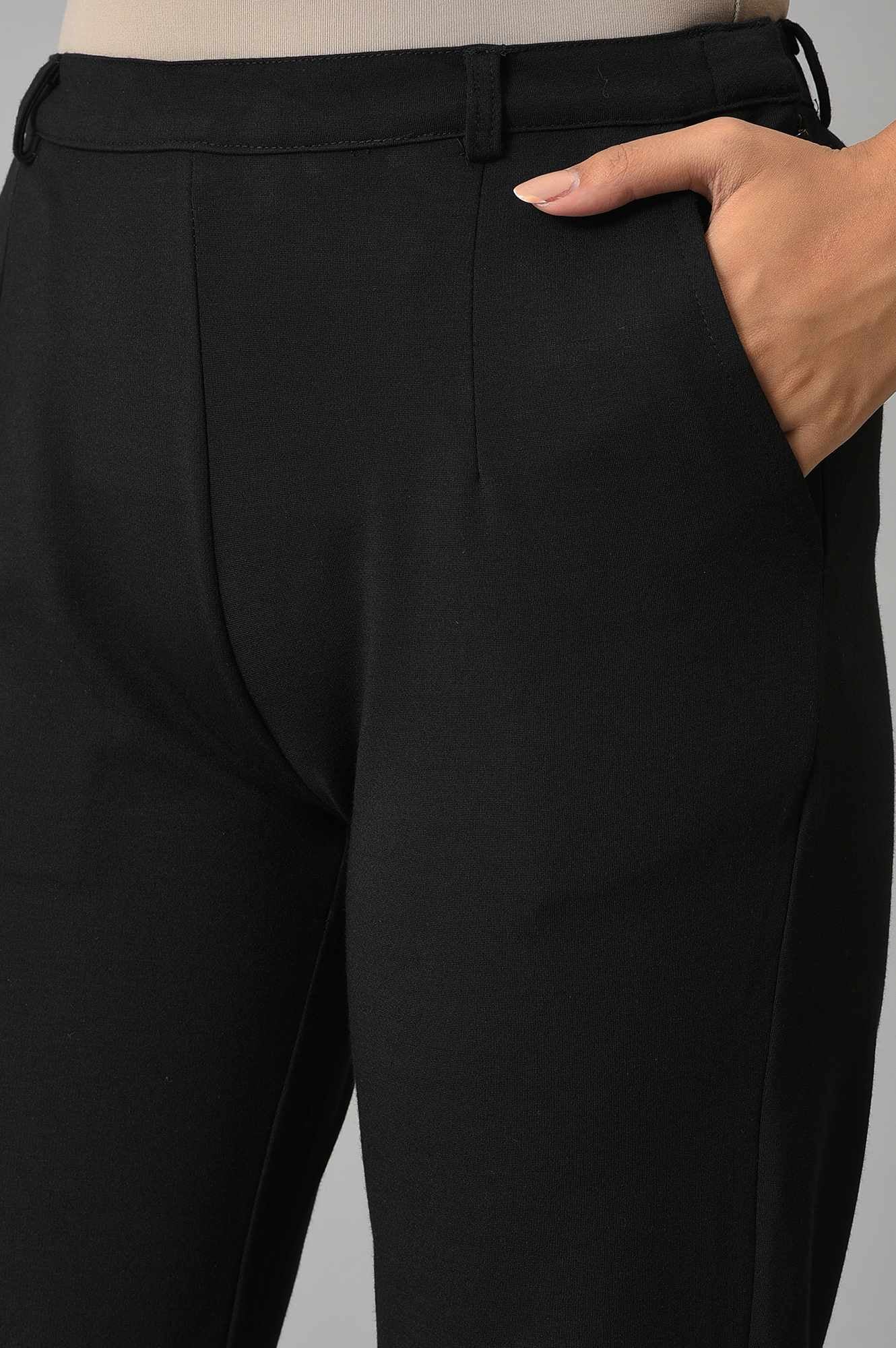 Black Straight Fit Casual Trousers - Image 7