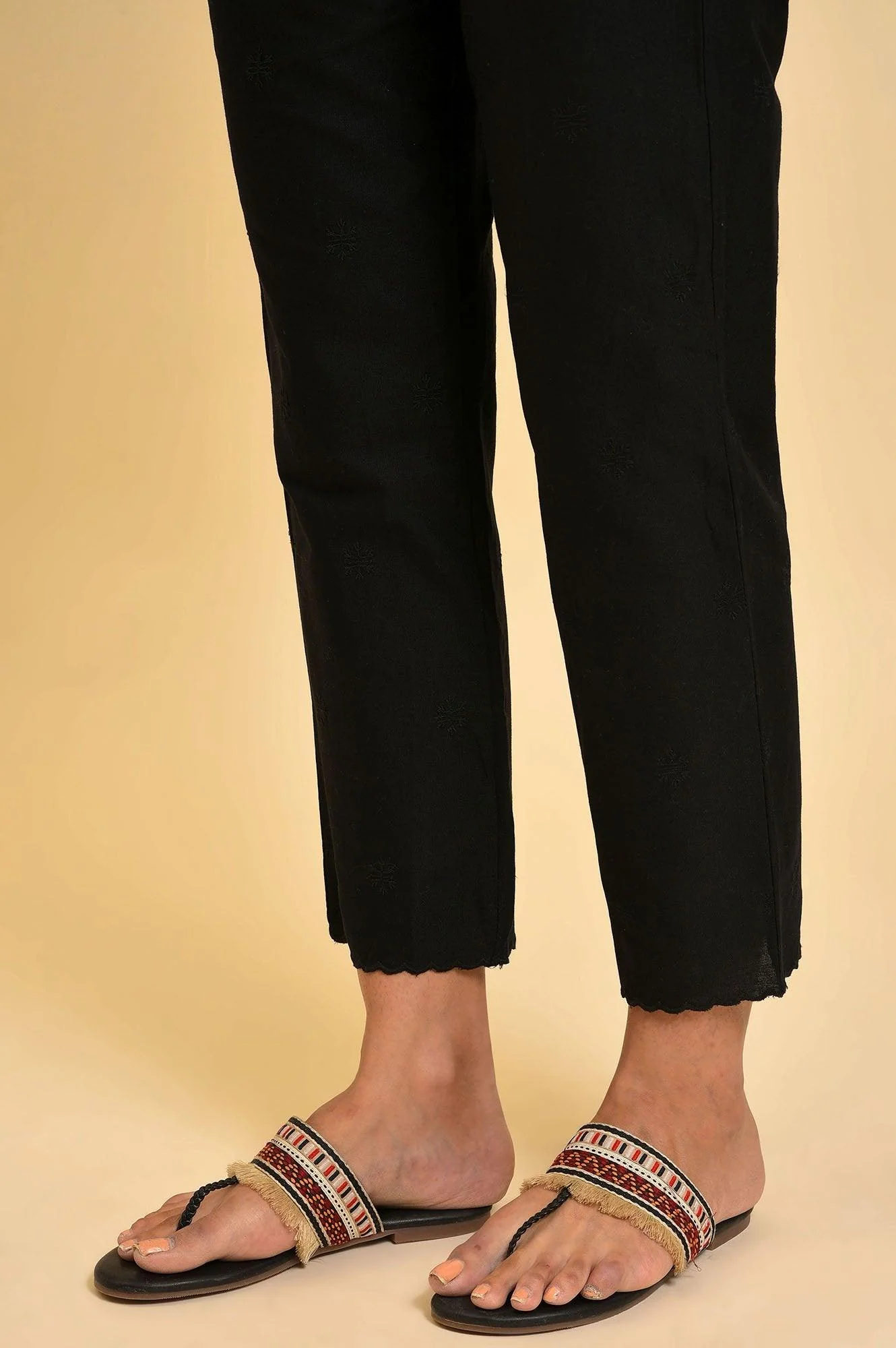 Black Straight Pants With Scalloped Hemline - Image 8