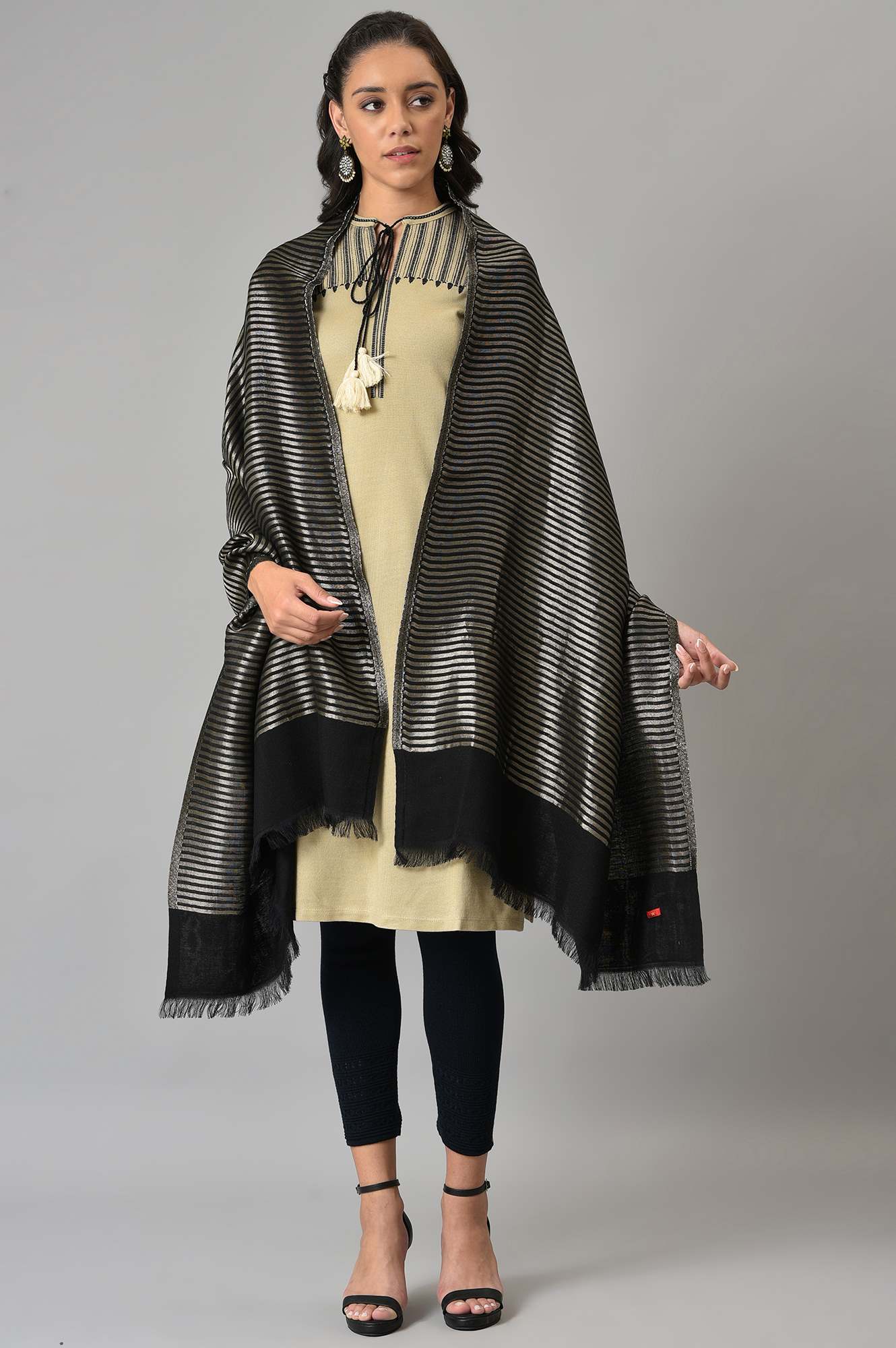 Black Stripes Festive Shawl - Image 2