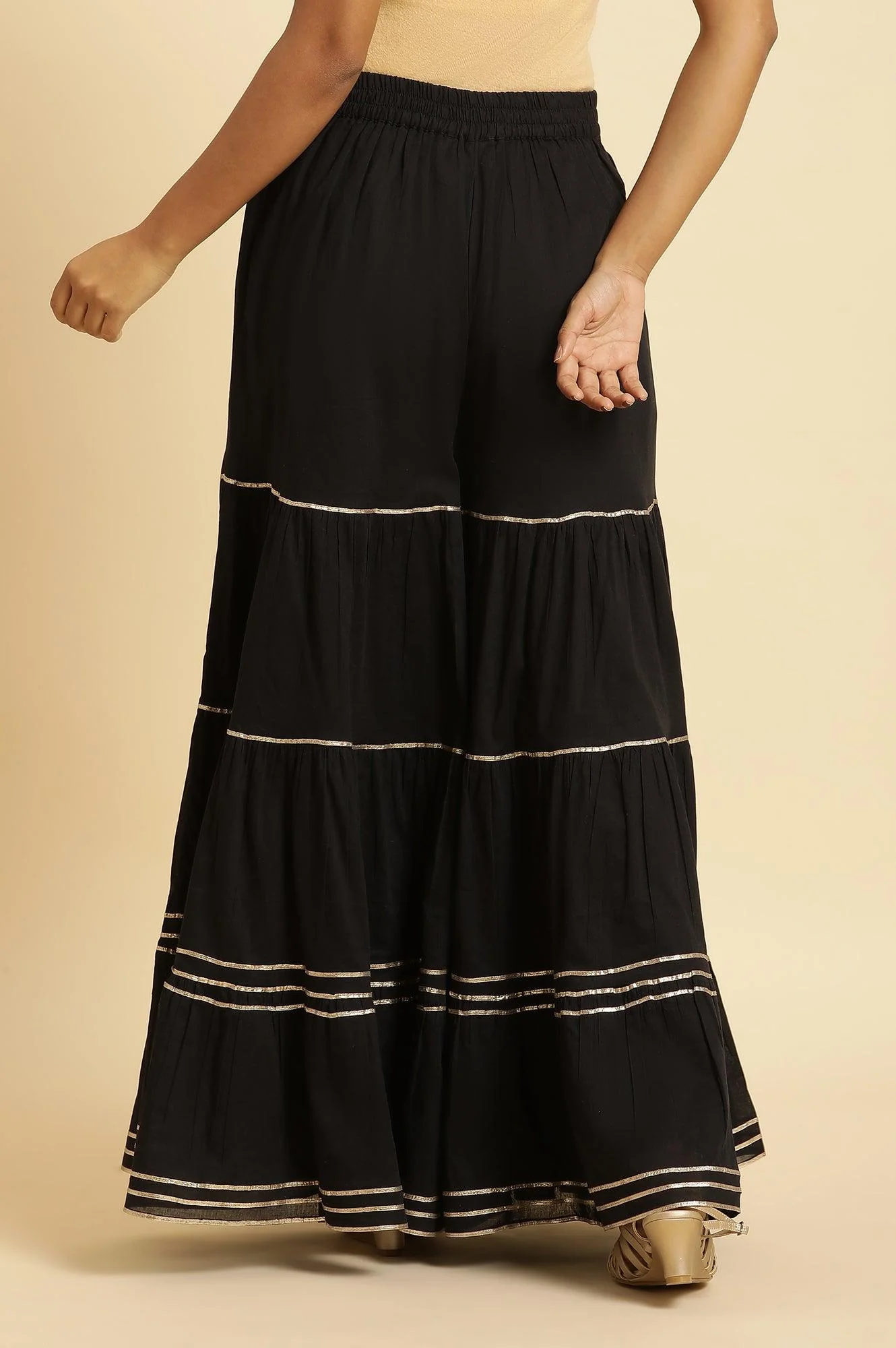 Black Tiered Cotton Sharara With Gota - Image 3