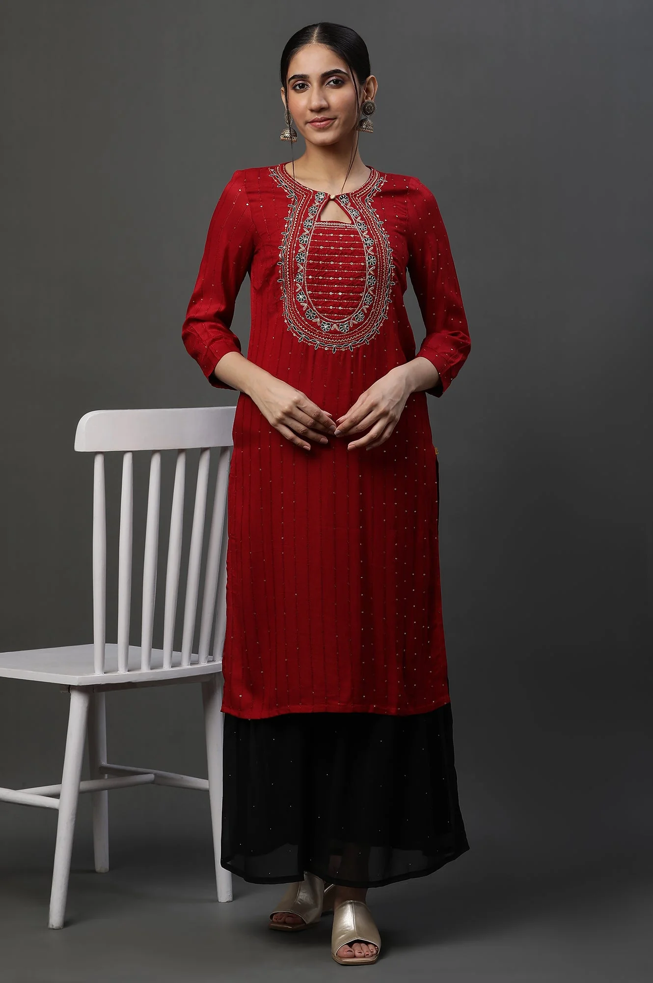 Black Polka Dots Printed Flared Georgette Sharara With Elasticated Waist - Image 5