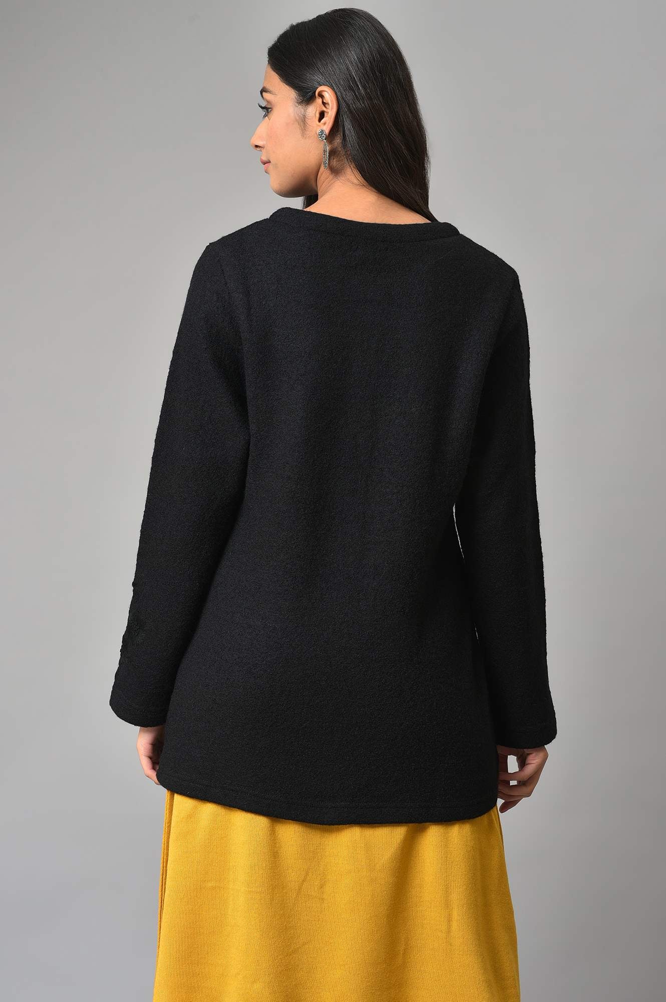 Black Woollen Short Winter Jacket - Image 2