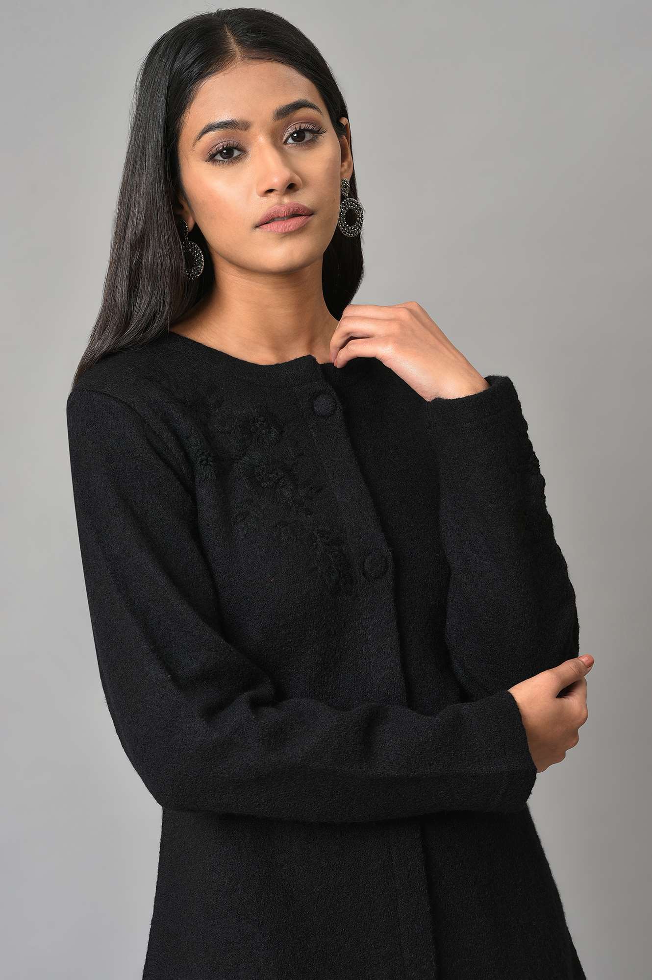 Black Woollen Short Winter Jacket - Image 6