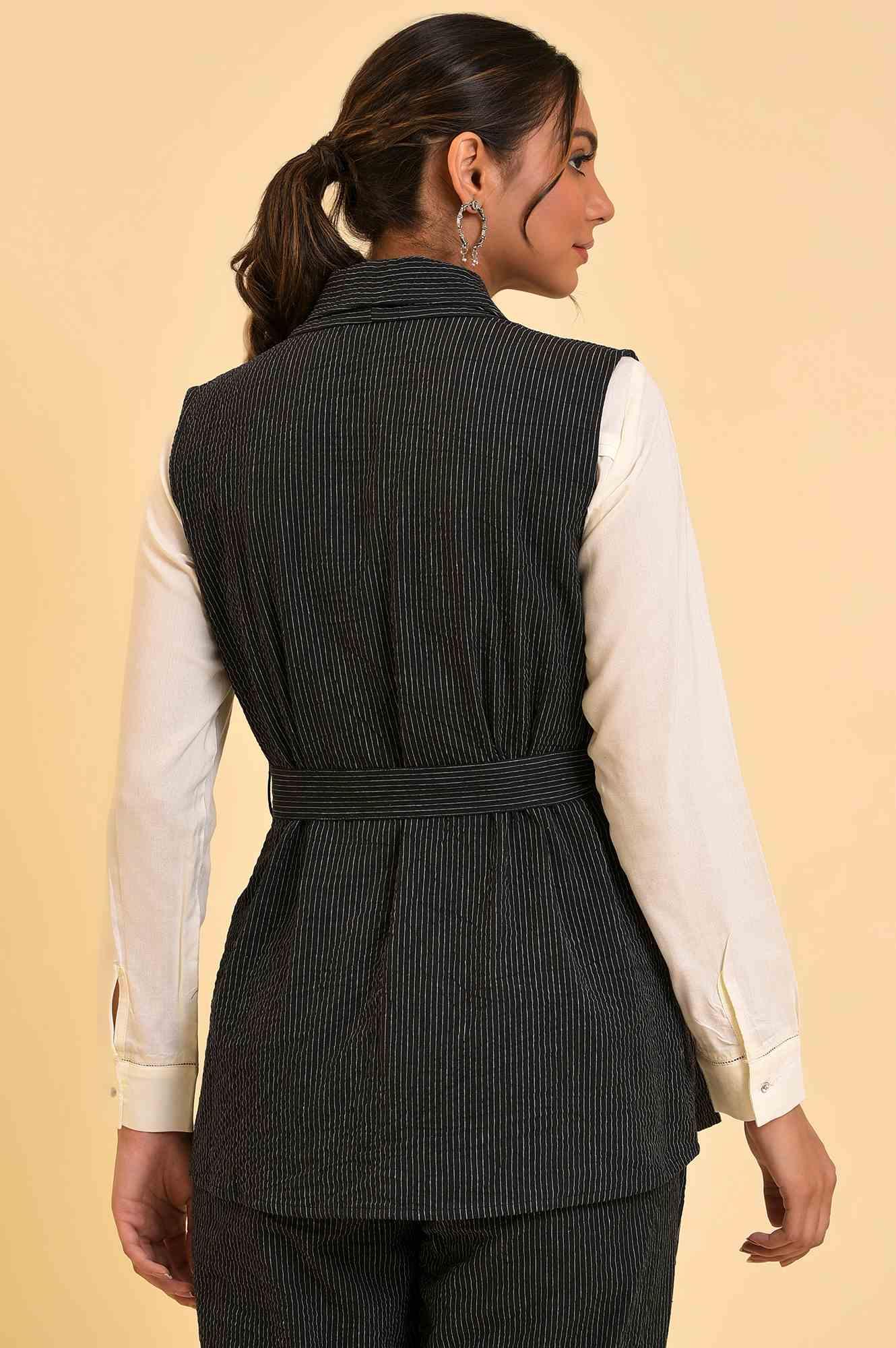 Black Yarn Dyed Western Sleeveless Jacket - Image 2