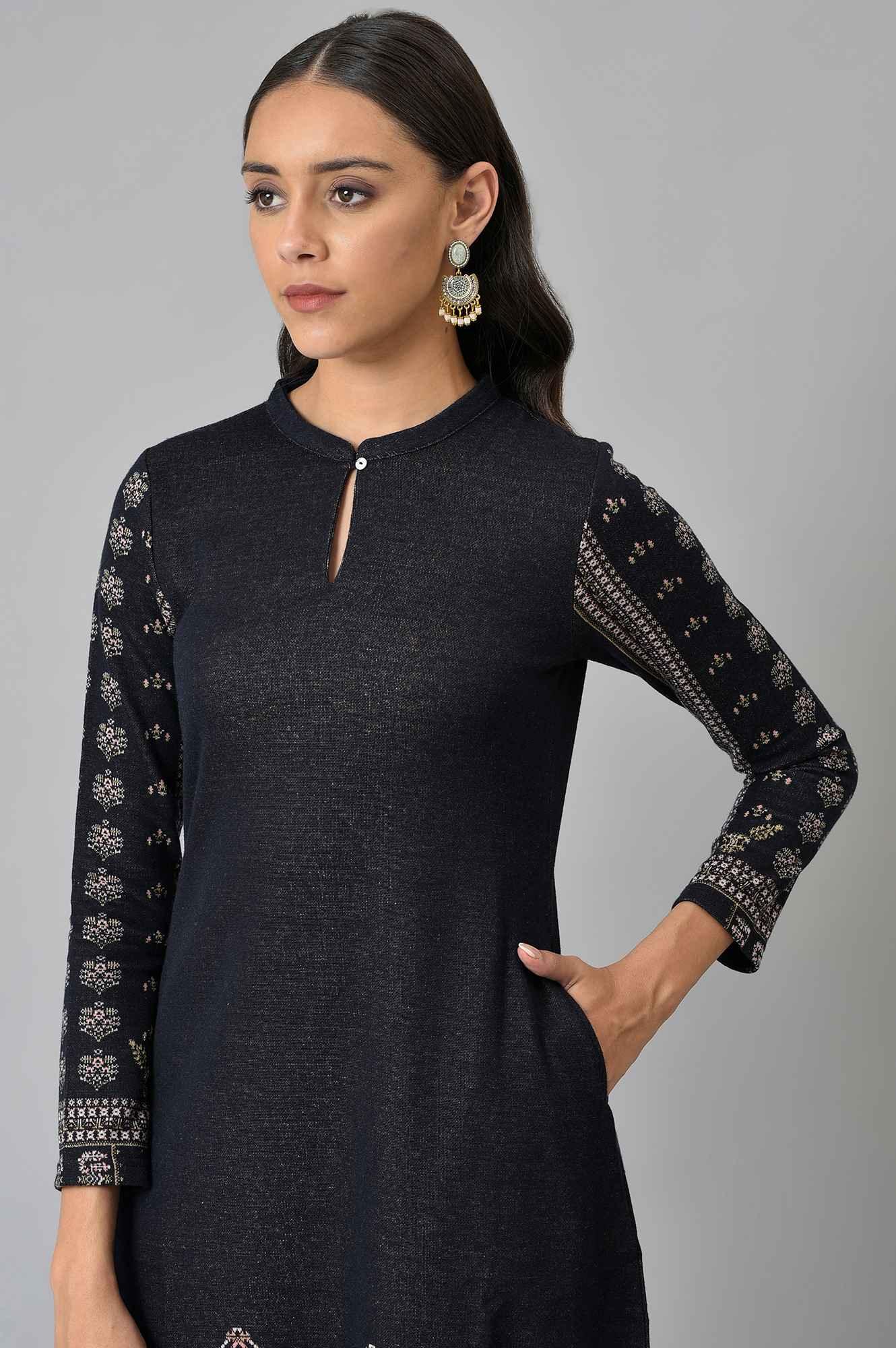 Blue A-Line Jacquard Winter kurta - Image 6