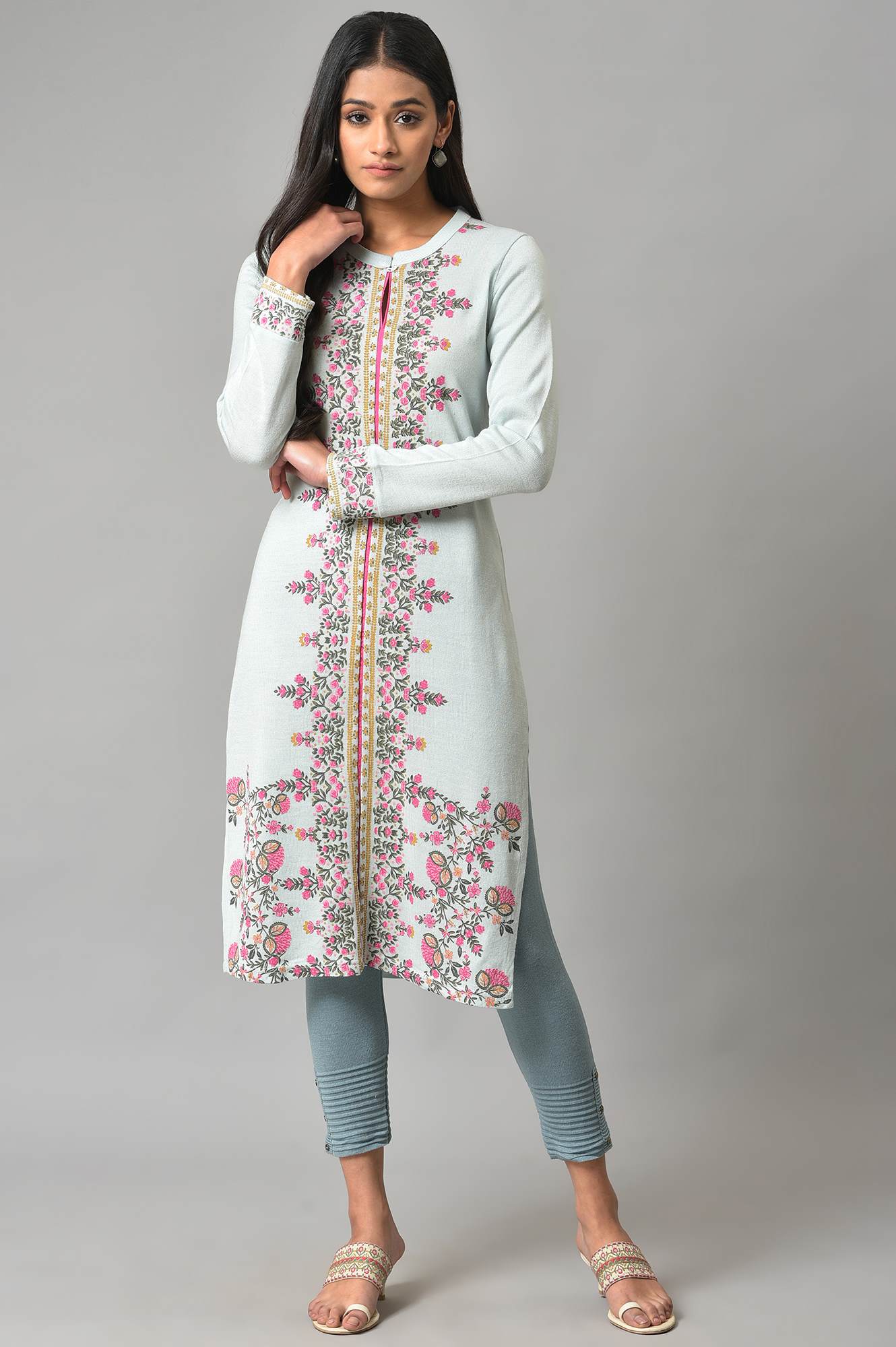 Blue Acrylic Printed Winter kurta - Image 6