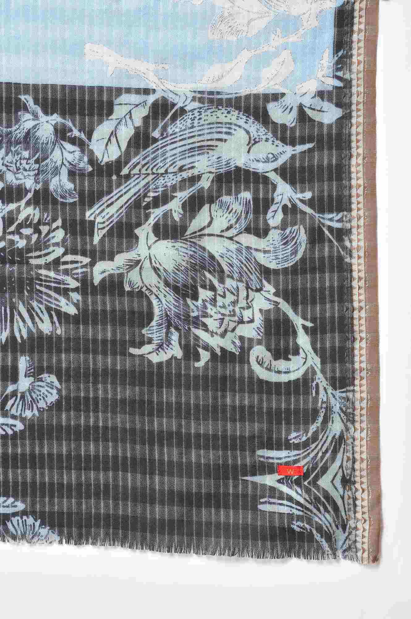 Blue And Black Floral Printed Women Shawl - Image 4