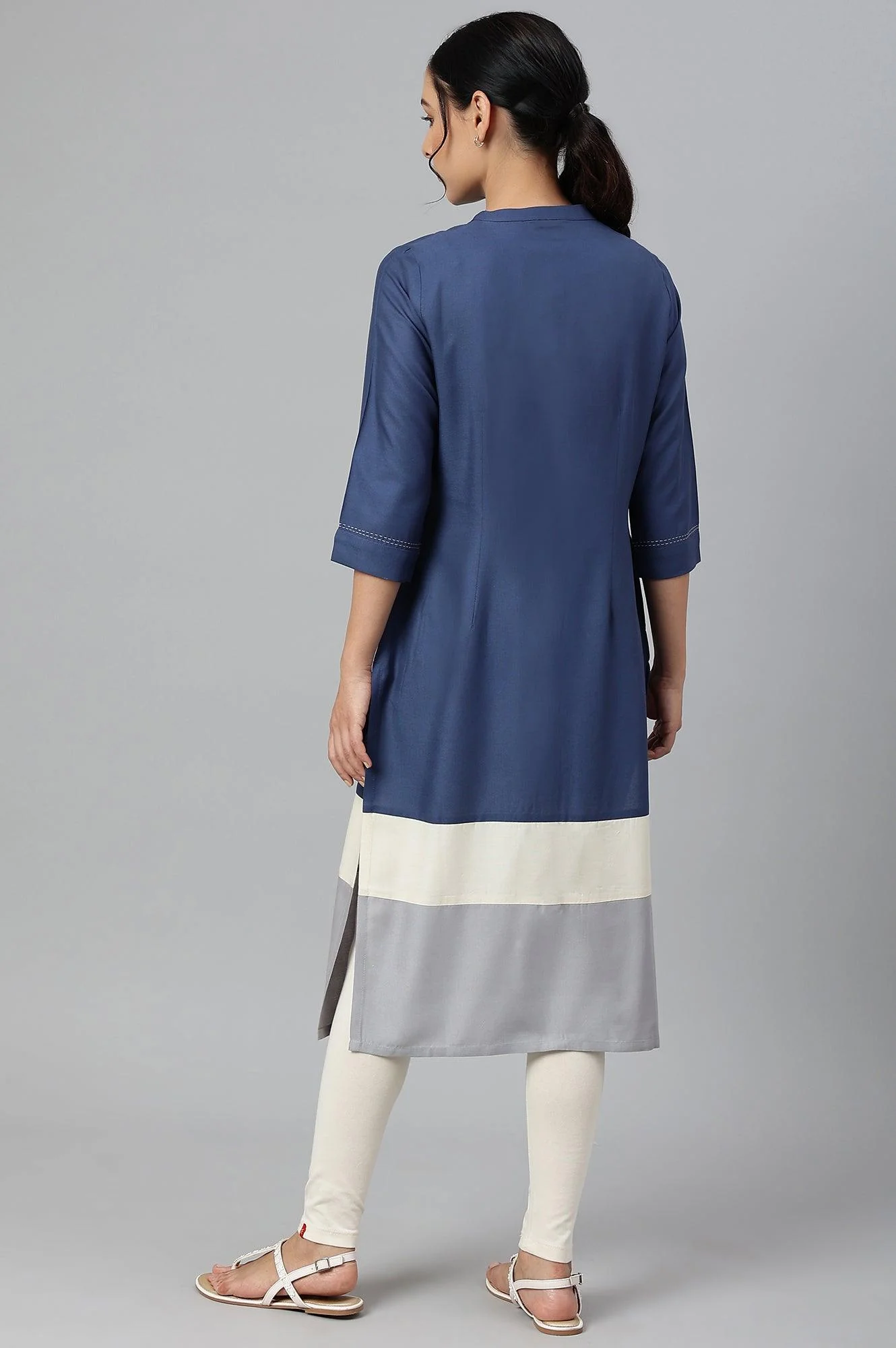 Blue And Grey Colour Block kurta - Image 5