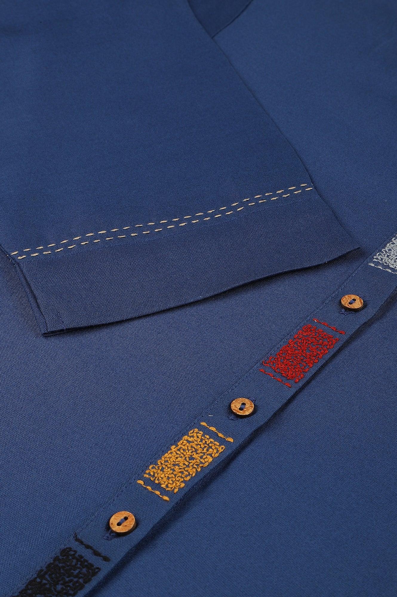 Blue And Grey Colour Block kurta - Image 7