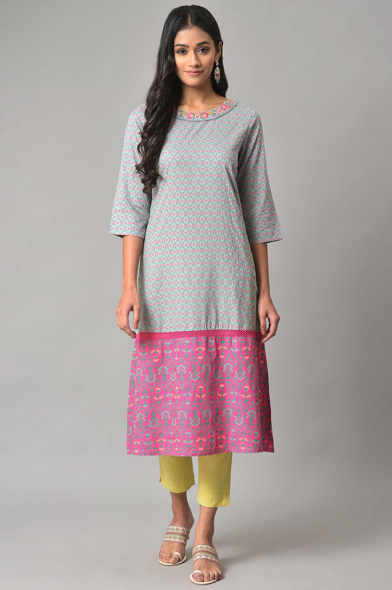 Blue And Pink Printed Straight kurta - Image 6