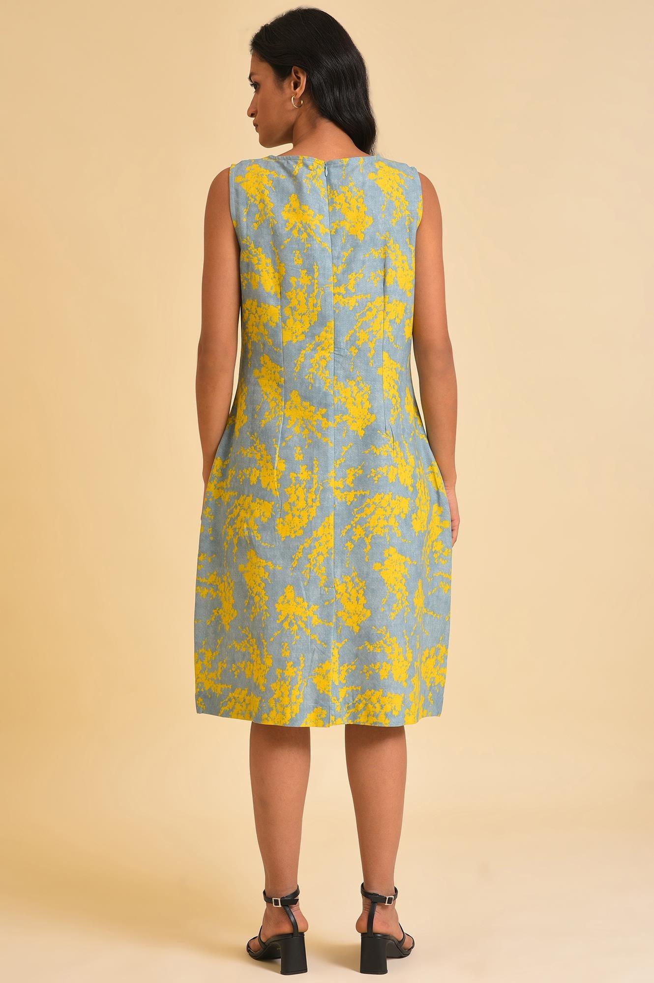 Blue And Yellow Abstract Print Western Dress - Image 2