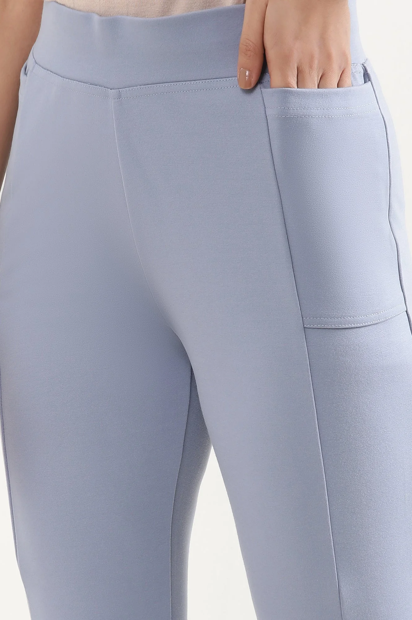 Blue Solid Flared Pants With Elasticated Waist - Image 7