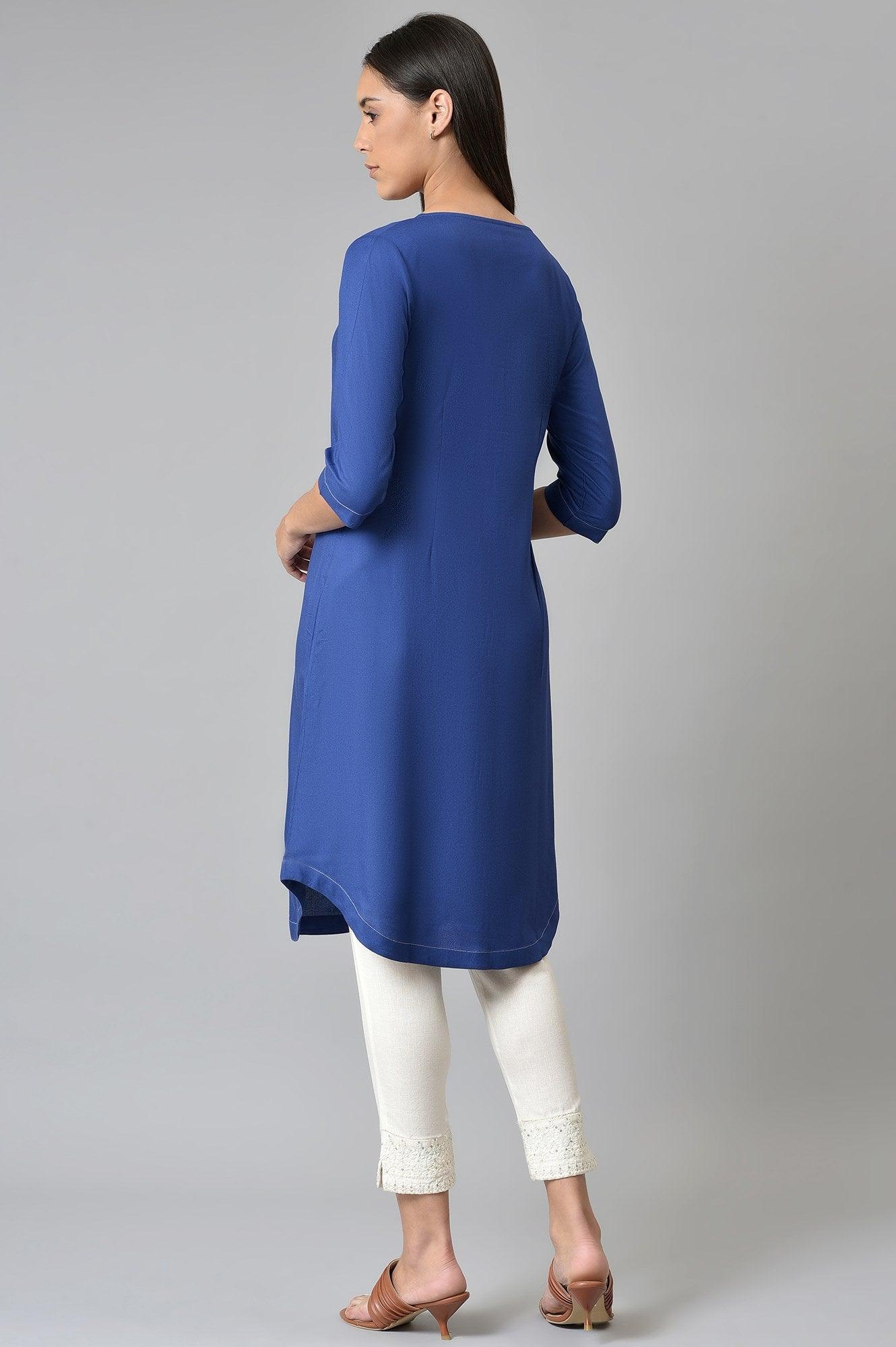 Blue Button Down kurta With Embroidery - Image 2