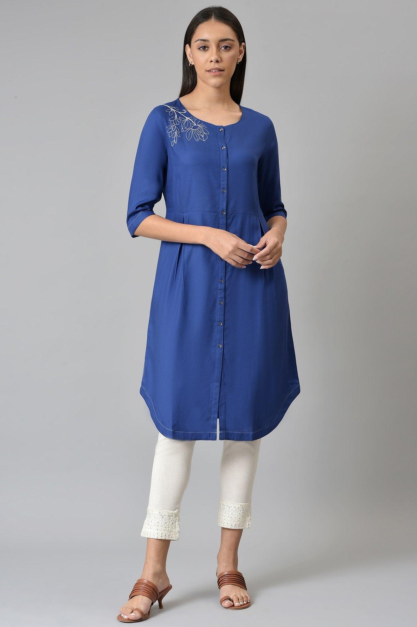 Blue Button Down kurta With Embroidery - Image 6