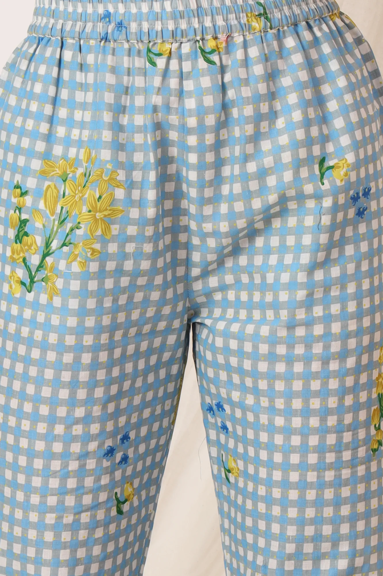 Blue Checker Chanderi Straight Kurta, Pants and Dupatta Set - Image 9