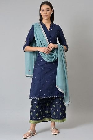 Blue Chiffon Dupatta With Printed Border - Image 3