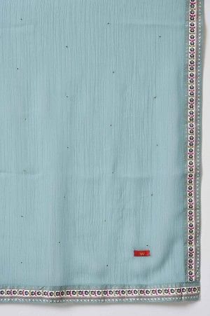 Blue Chiffon Dupatta With Printed Border - Image 4