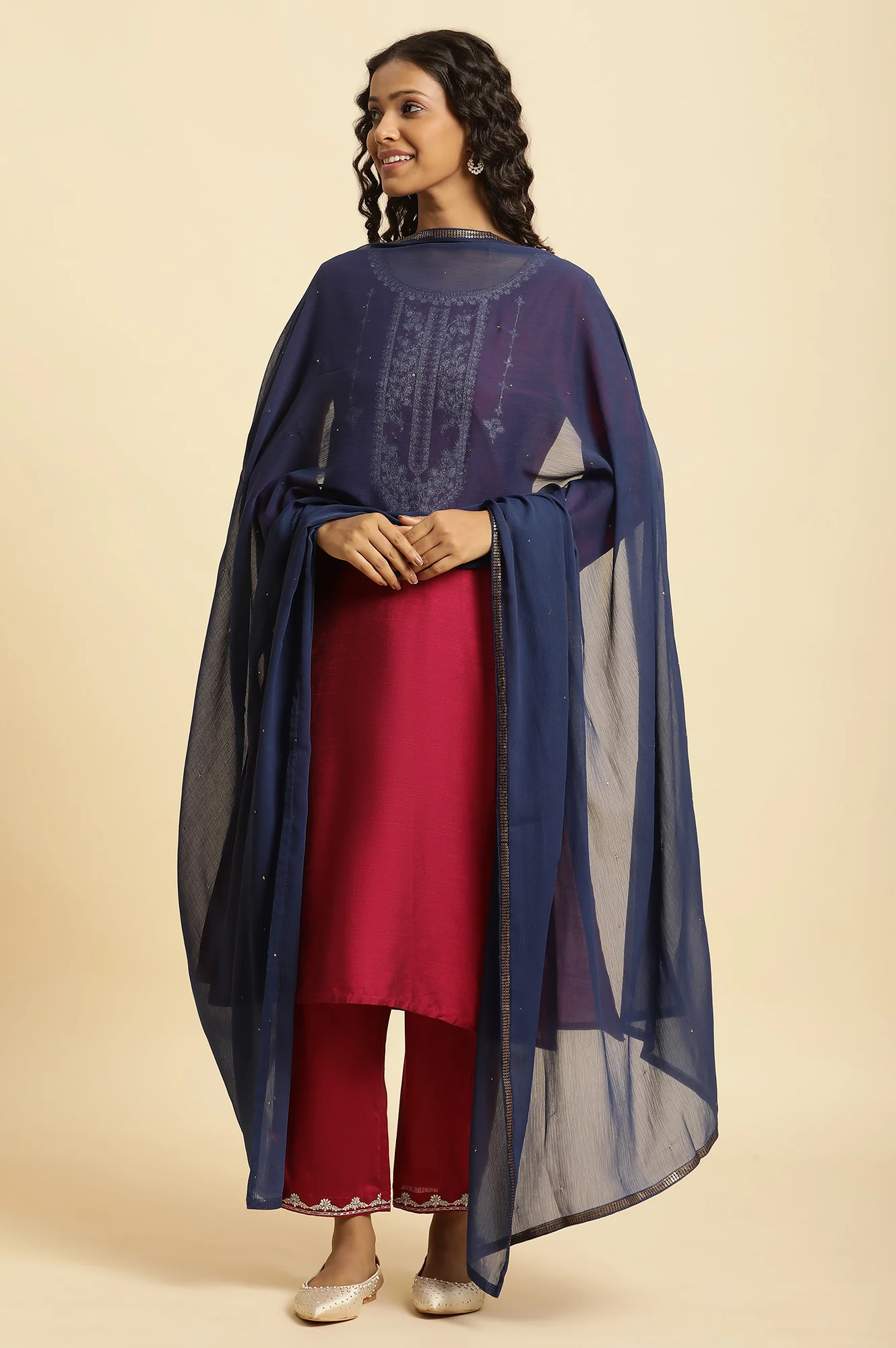 Blue Chiffon Mukaish Dupatta - Image 2