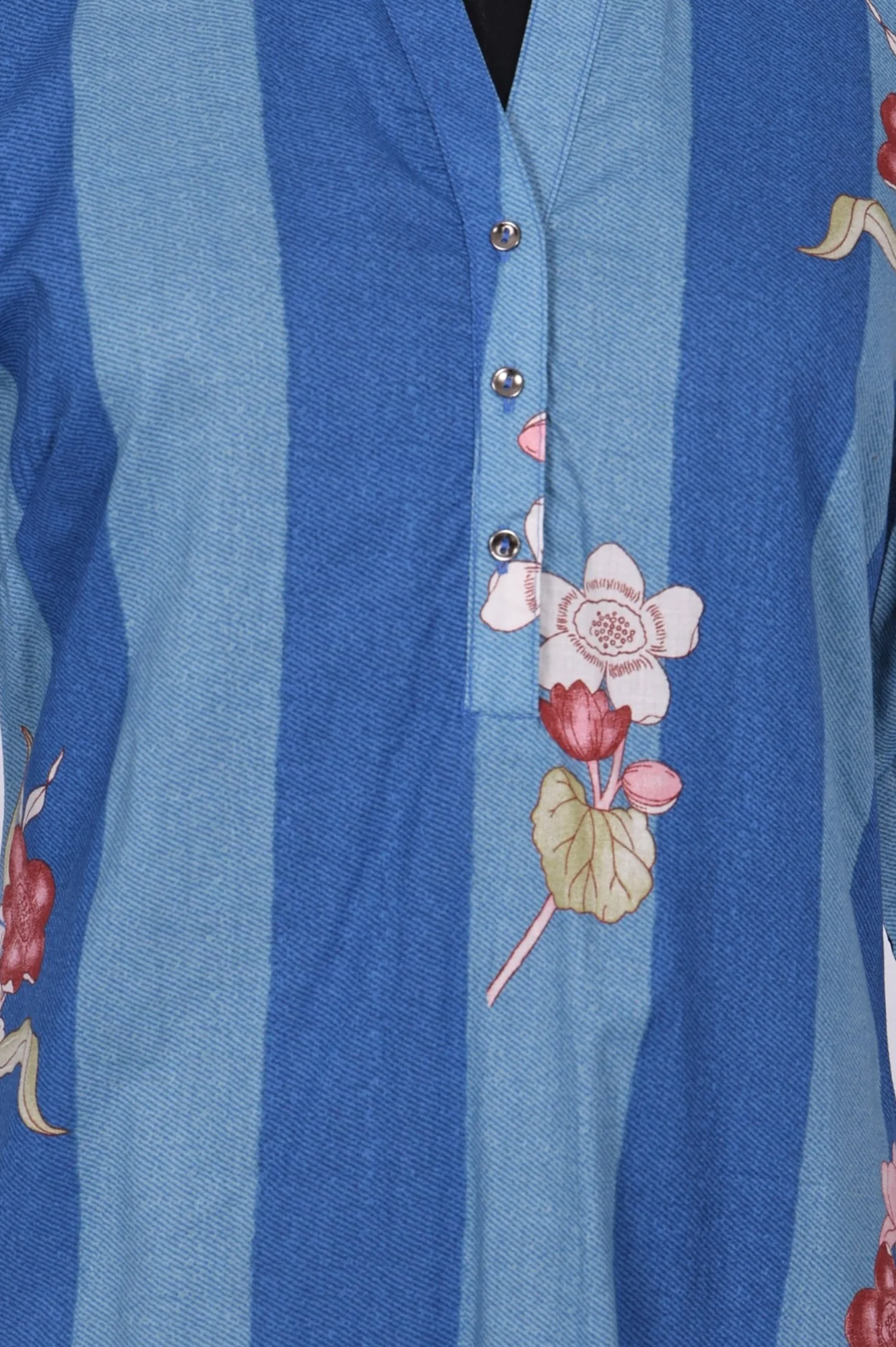 Blue Colour Block Floral Printed Pure Cotton Straight Kurta - Image 2