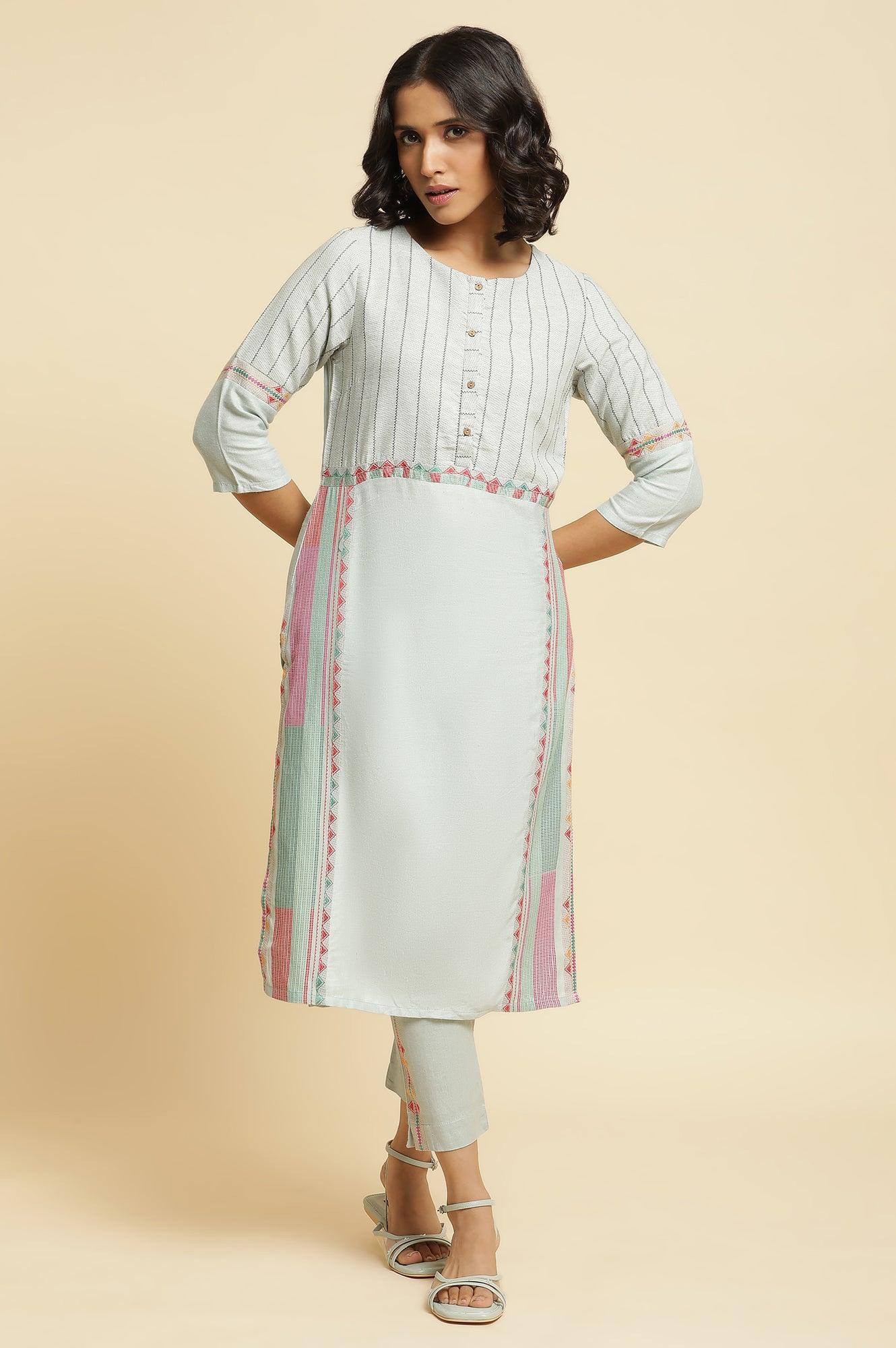 Blue Cotton Dobby Kurta & Pants Set - Image 2