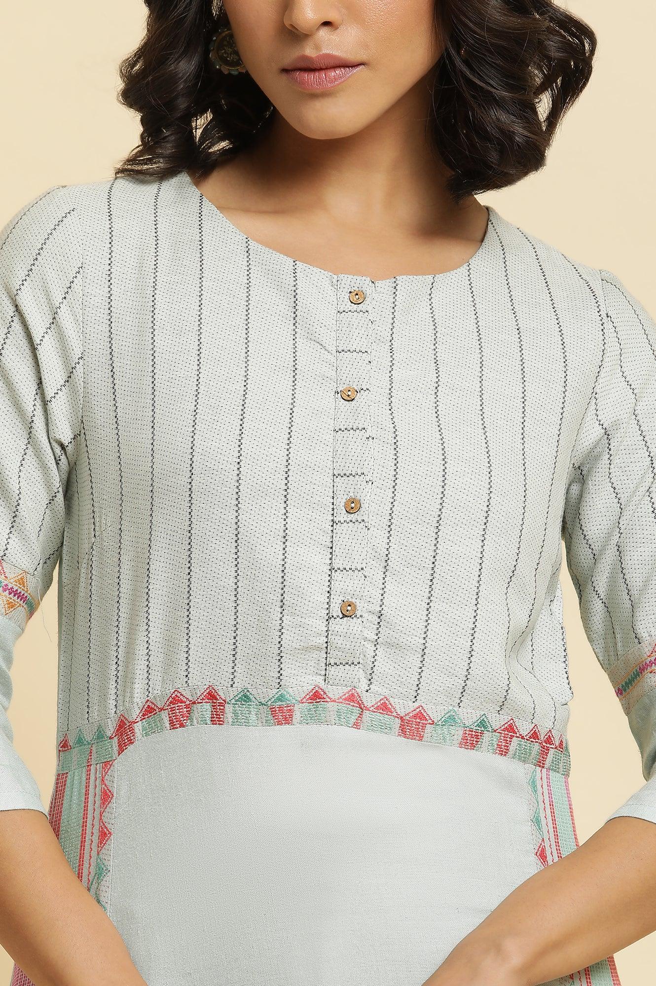 Blue Cotton Dobby Kurta & Pants Set - Image 6