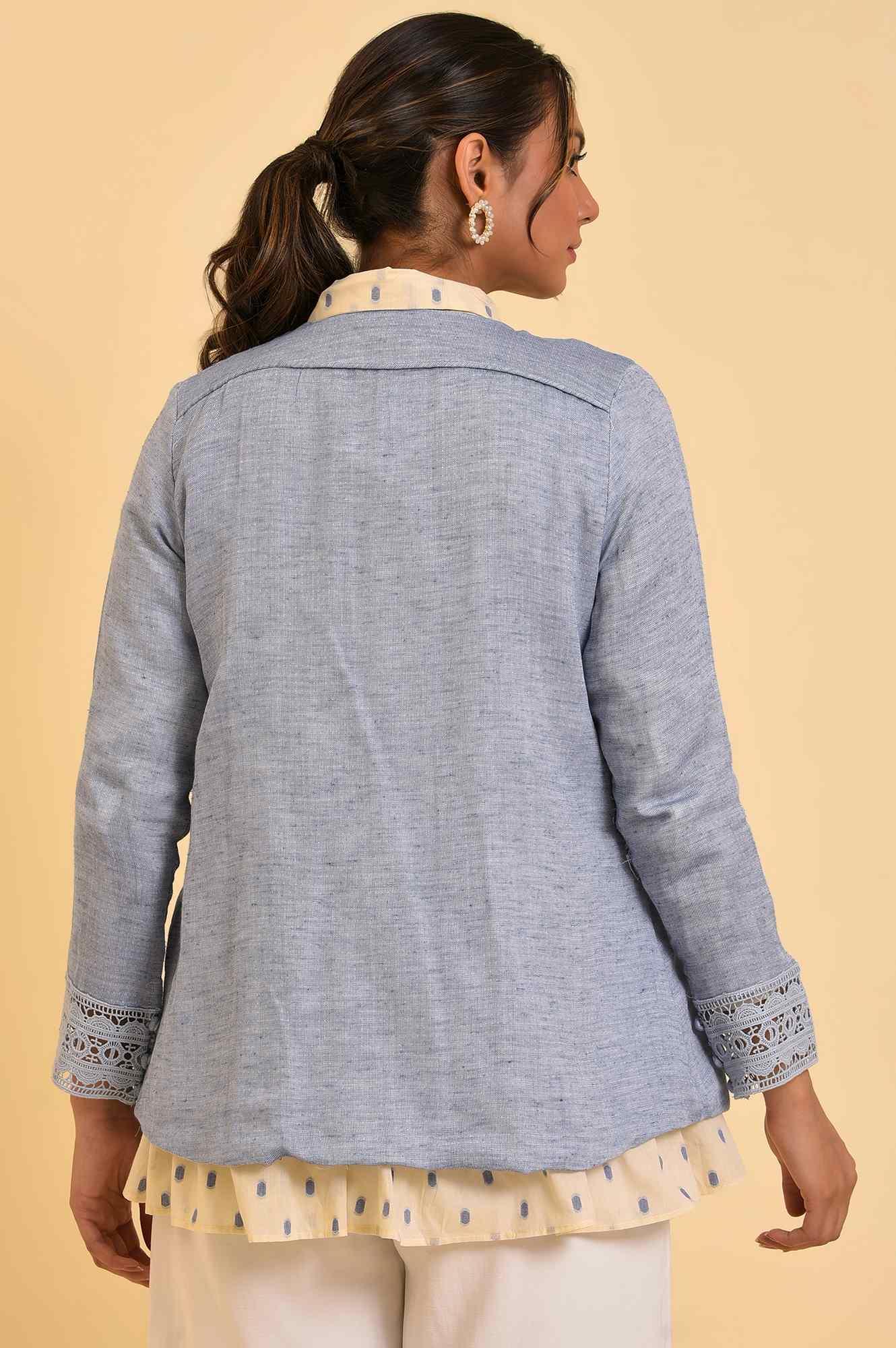 Blue Cotton Flax Summer Jacket - Image 2
