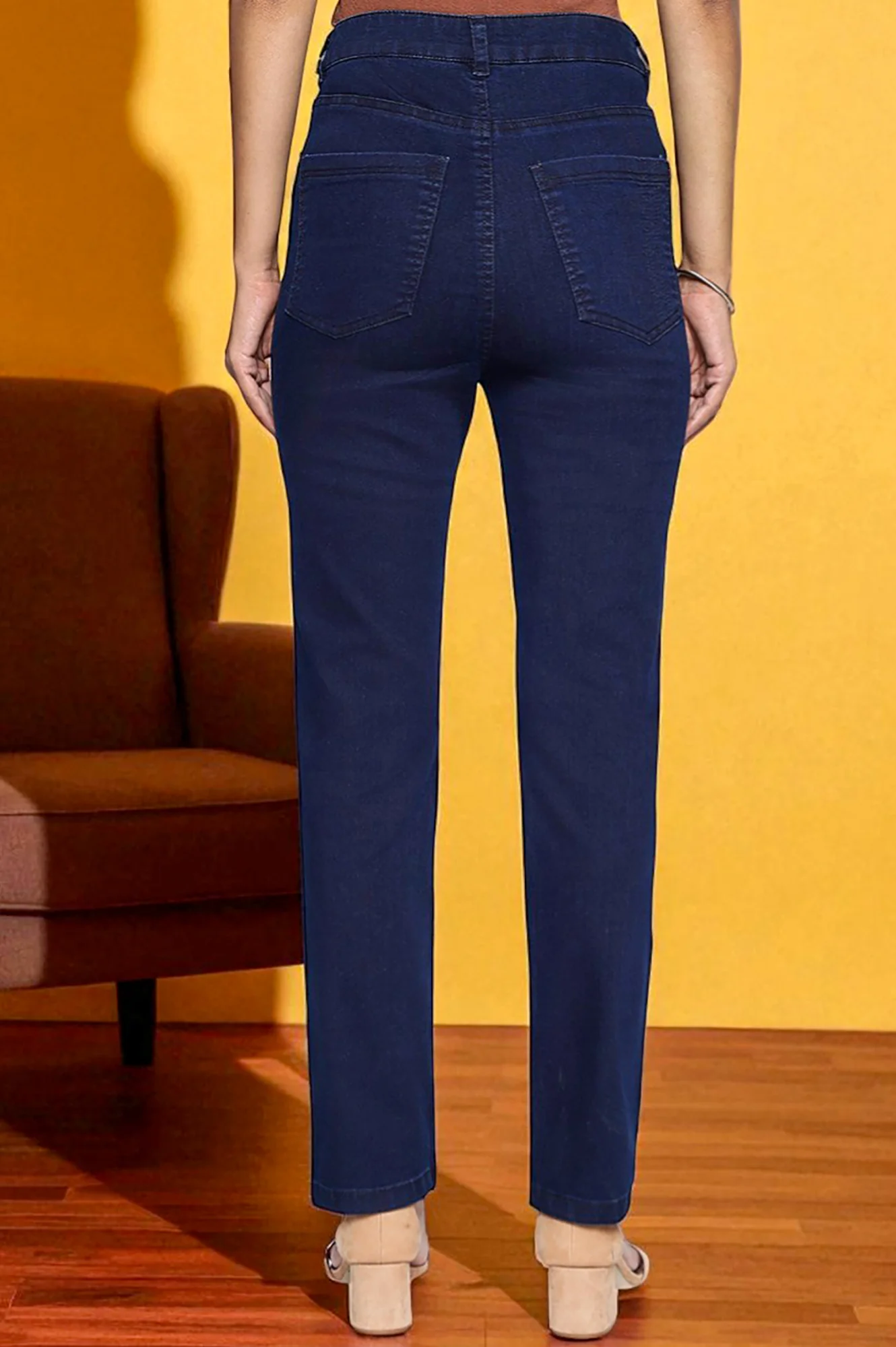Blue Cotton Lycra Ankle Length Denim Straight Pants with YKK Zipper - Image 5