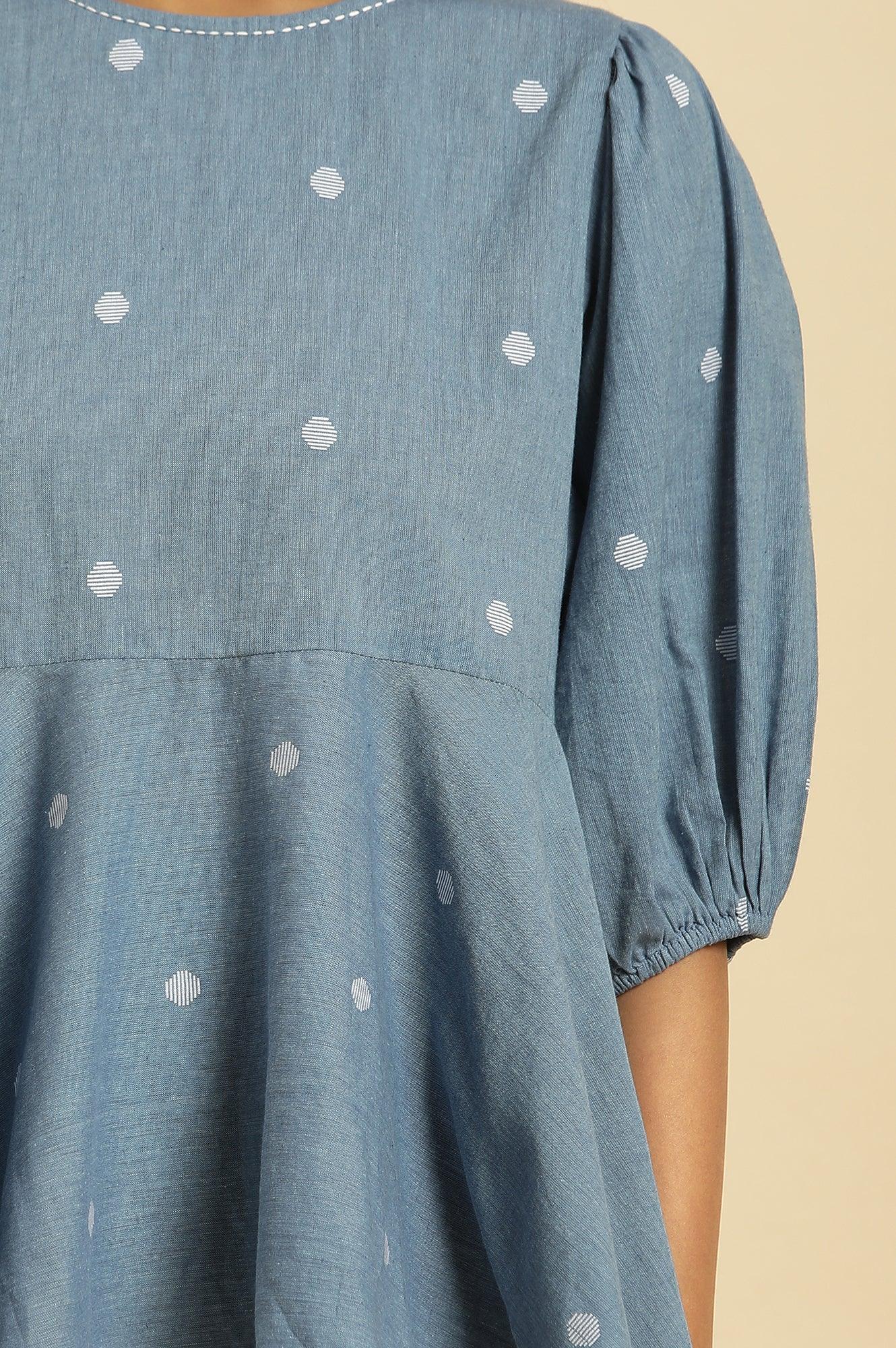 Blue Cotton Polka‑Dot Peplum Top for Women - Image 7