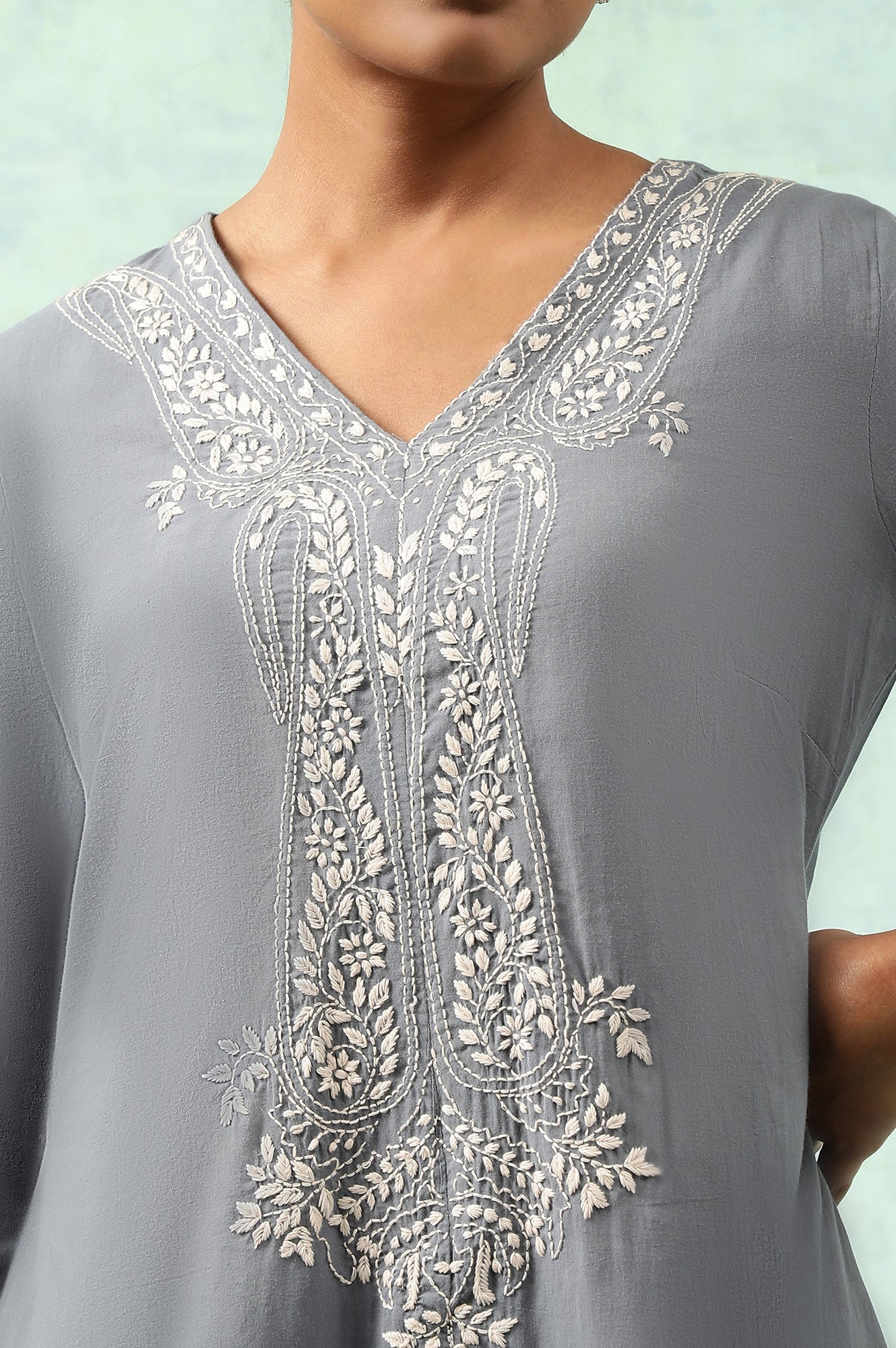 Blue Cotton Voile Chikankari kurta - Image 7