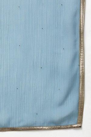 Blue Crinckled Chiffon Dupatta With Mukaish - Image 3