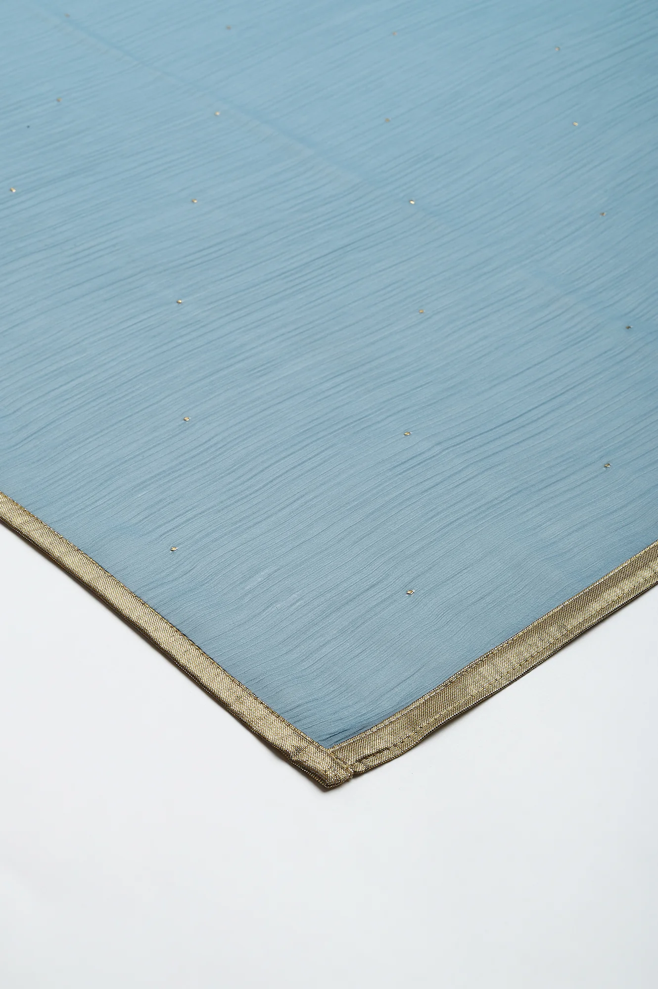Blue Crinckled Chiffon Dupatta With Mukaish - Image 4
