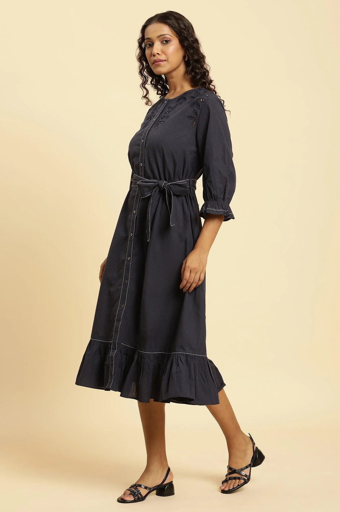 Blue Cut Work Embroidered Dress - Image 3