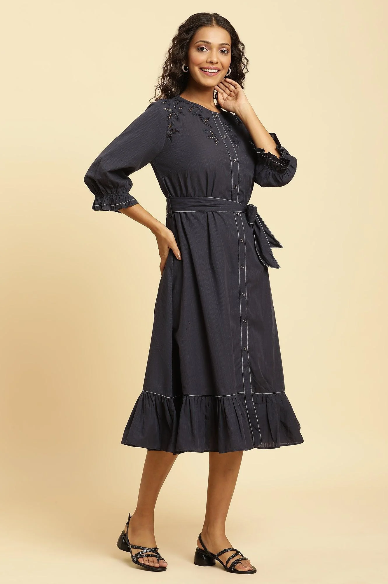 Blue Cut Work Embroidered Dress - Image 5