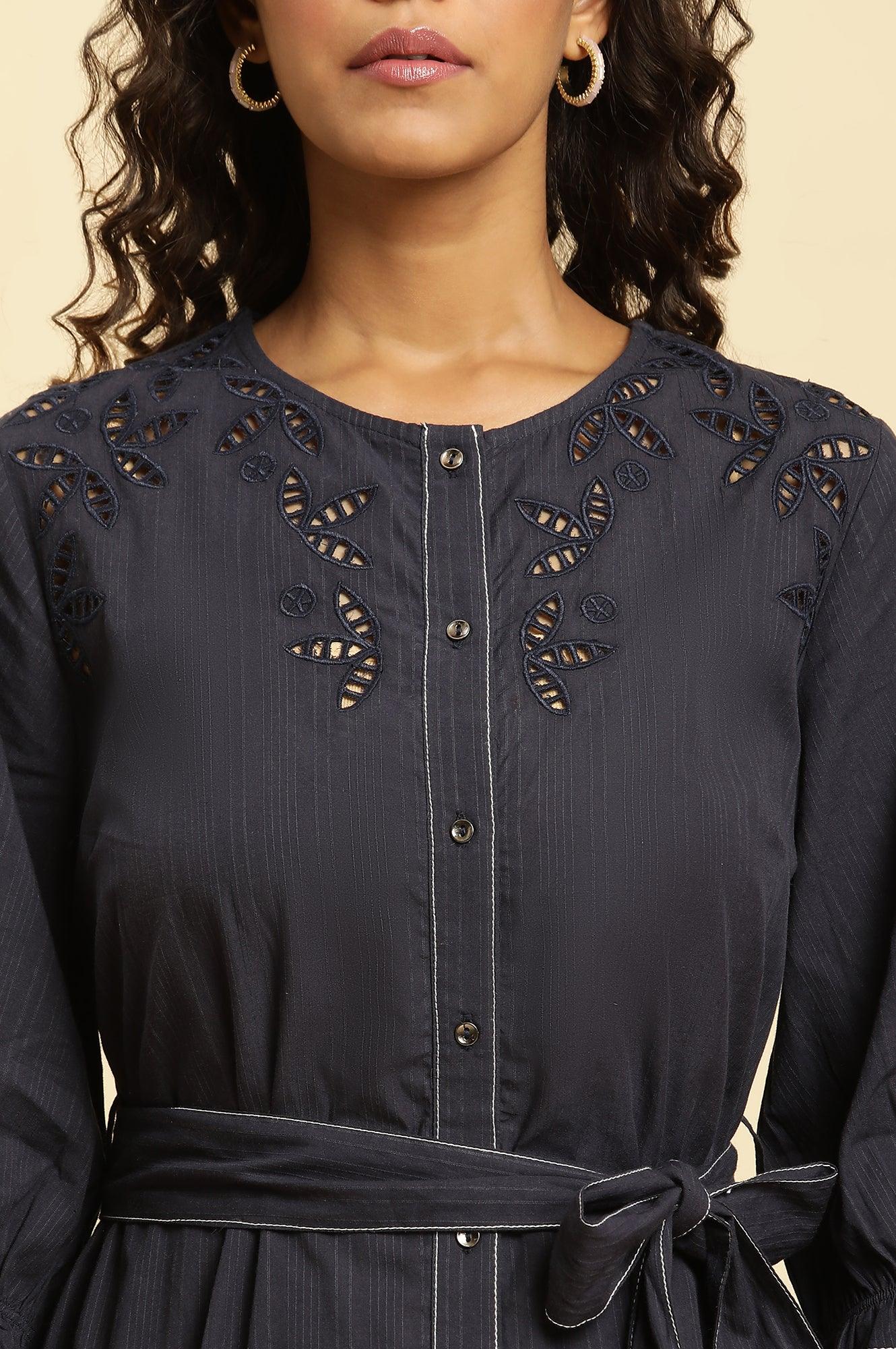 Blue Cut Work Embroidered Dress - Image 6