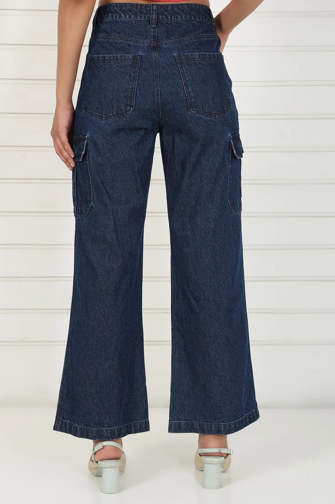 Blue Denim Mid Rise Ankle Length Flared Pants with YKK Zipper - Image 4