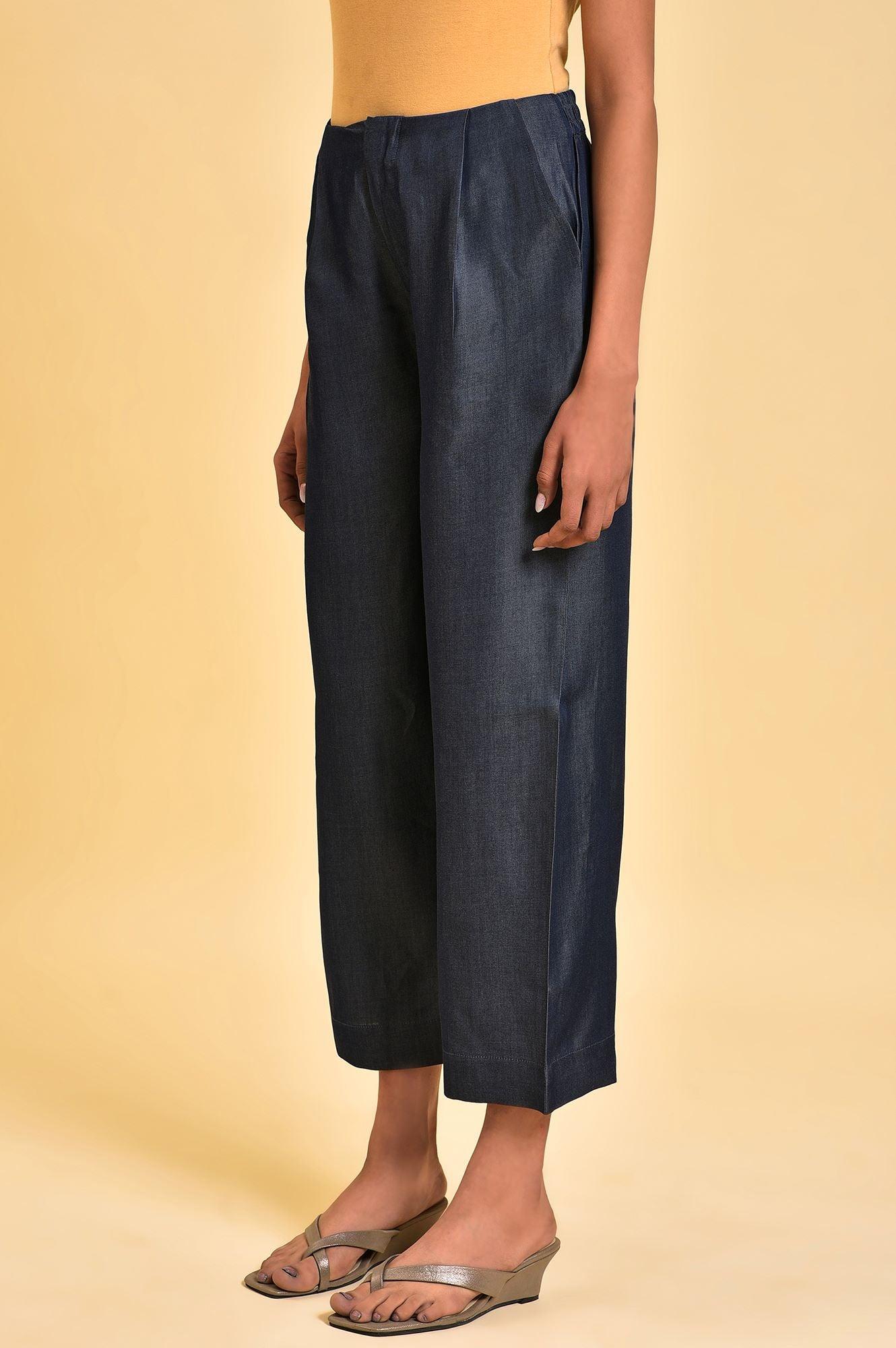 Blue Denim Tencel Pleated Pants - Image 3